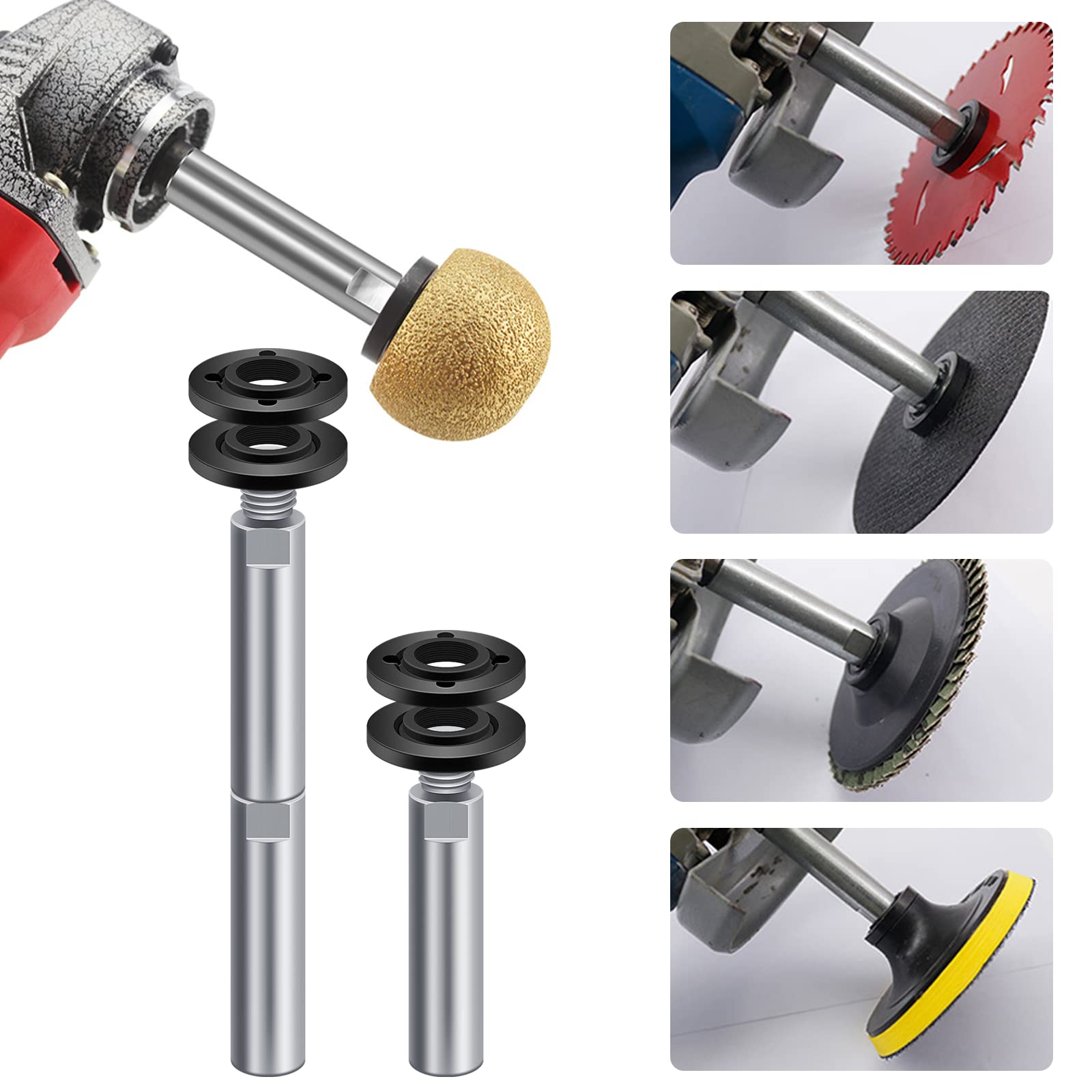 5-Pack Angle Grinder Accessories Kit - 5/8-11 Locknut Spanner Wrench, Flange Nut & 2PCS 100mm Extension Shafts - Compatible with Makita, DeWalt, Bosch, Ryobi & Black+Decker - Perfect for Metal Cutting, Grinding & Polishing Projects
