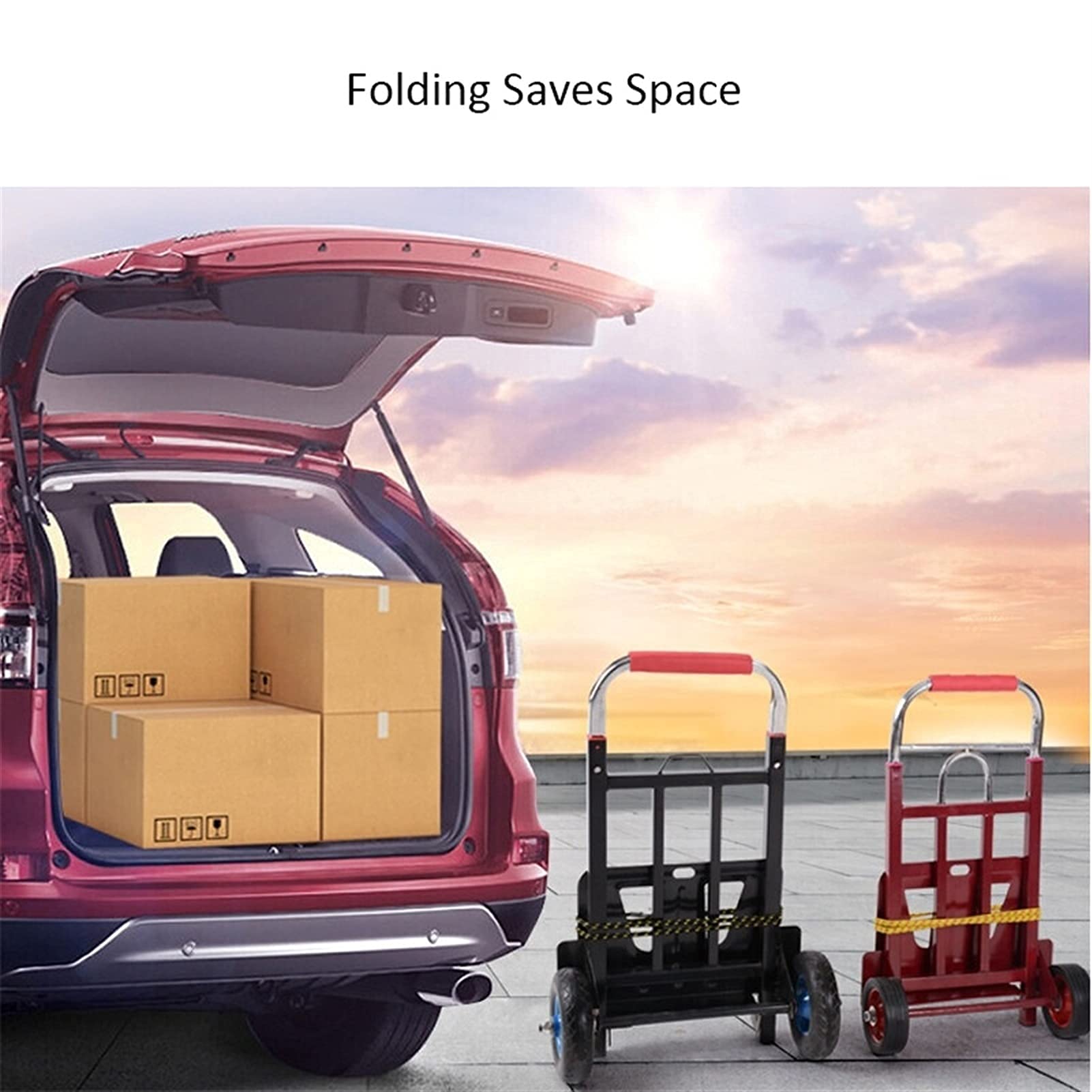 Heavy Duty Collapsible Folding Wagon Cart with 2 Wheels - Portable Utility Cart for Grocery Shopping, Beach Trips, Camping & Outdoor Activities (Blue)