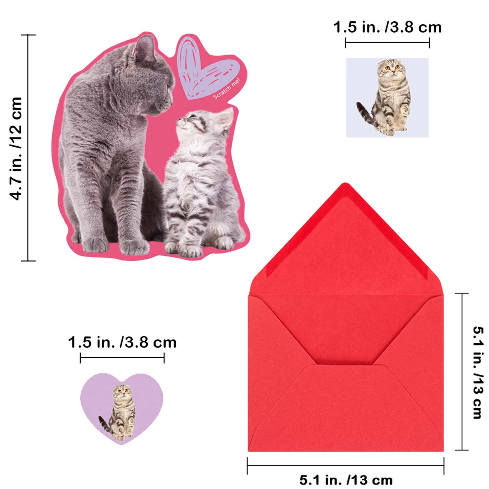 48 Sets Valentine's Day Scratch & Sniff Strawberry Scented Greeting Cards with Envelopes - Cute Cat Kitten Pet Love Cards with Heart Stickers for Kids Classroom Exchange, Party Favors & School Gift Giving - Perfect for Valentine's Day Celebrations, Classroom Activities and Friendship Gifts