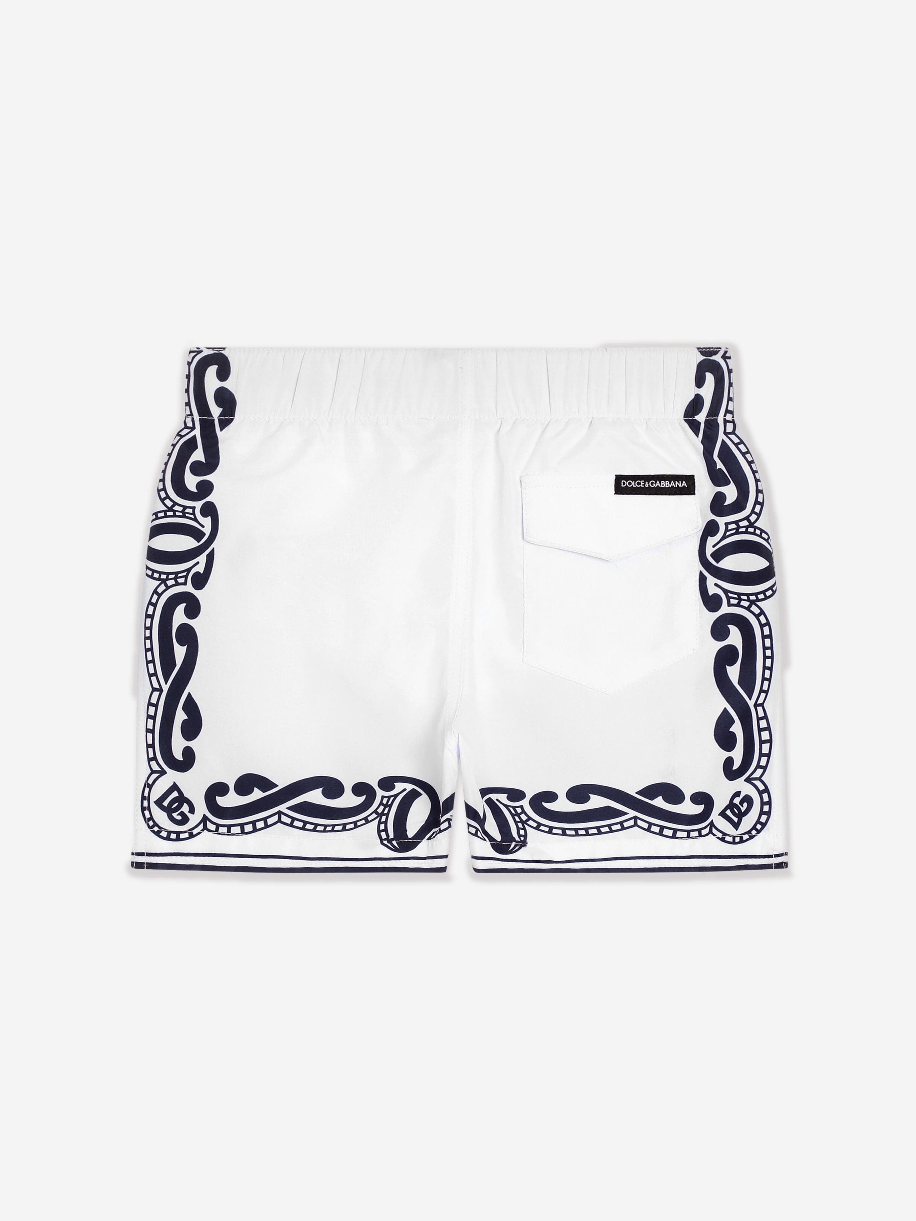 **Baby Boys' Bandana Print Swim Shorts - Quick-Dry White Swim Trunks for Toddler Beach & Pool Fun**