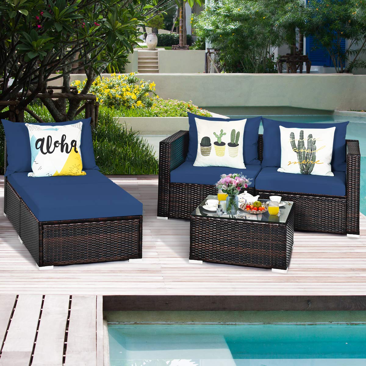 **Tangkula 5-Piece Outdoor Patio Furniture Set - Durable Wicker Sectional Sofa with Glass Top Coffee Table, 360 lb Weight Capacity - Perfect for Garden, Poolside, Porch, and Backyard Relaxation**
