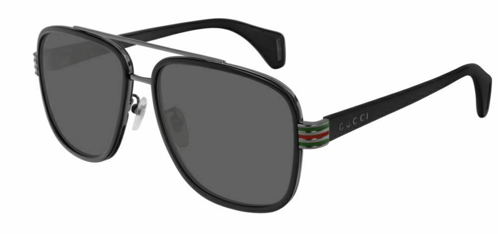 Gucci GG 0448S 001 Black Shiny Grey 58mm Men's Sunglasses | Polarized UV Protection | Perfect for Driving, Beach & Outdoor Activities