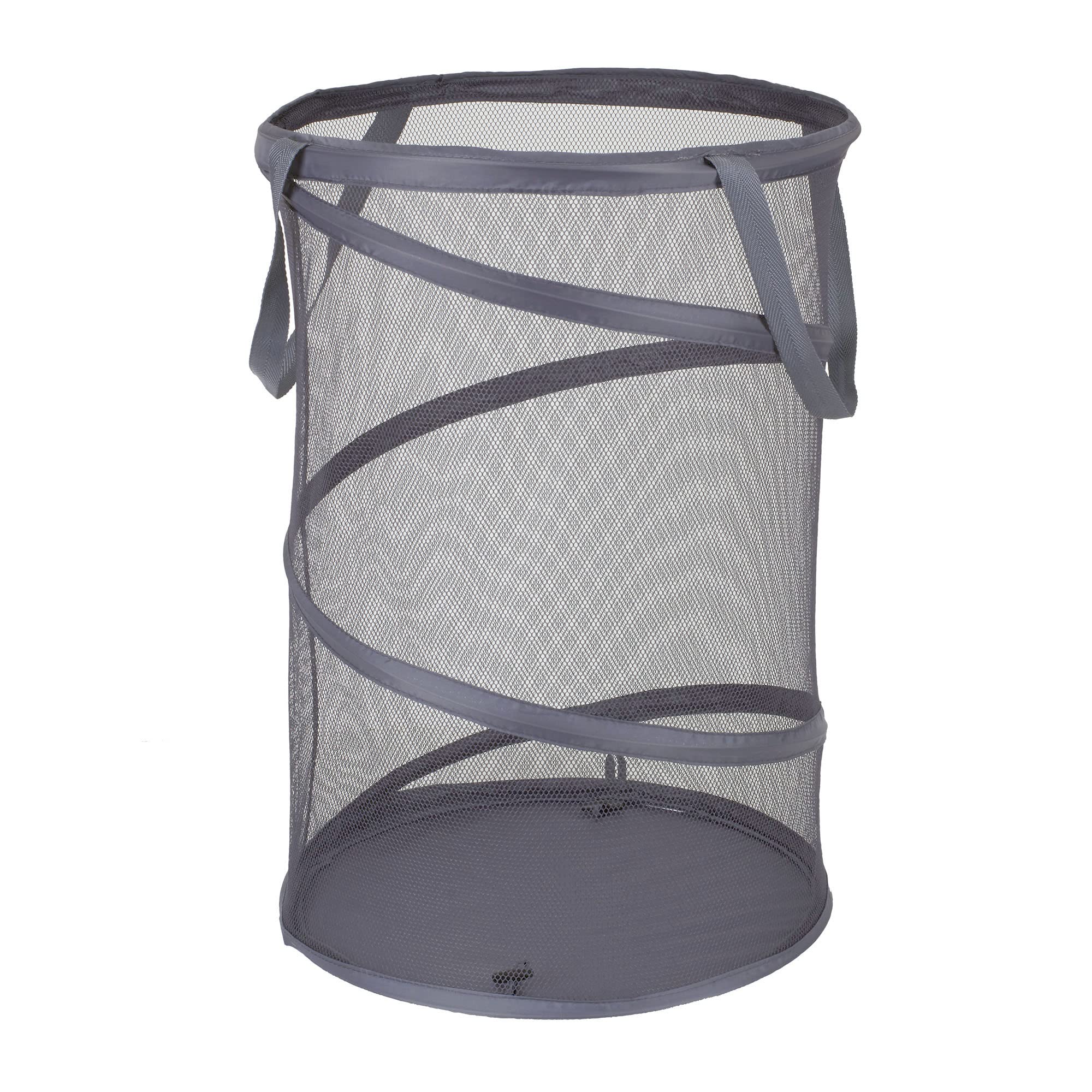 2027-1 Pop-Up Collapsible Mesh Laundry Hamper with Handle | Foldable Clothes Basket for Home, Dorm & Travel | Charcoal Grey Storage Organizer for Bedroom, Bathroom & Laundry Room