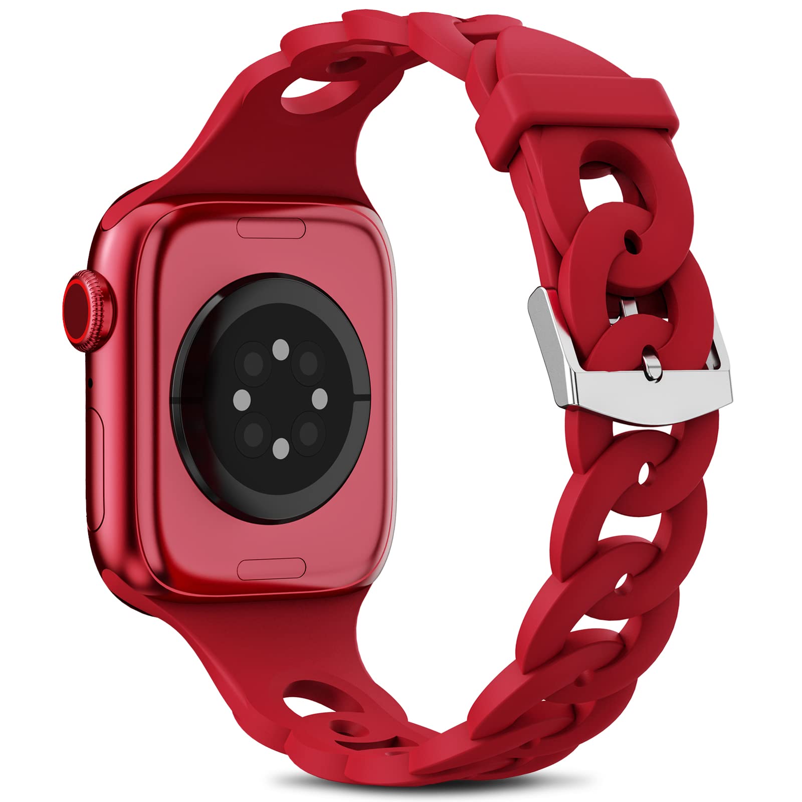 Premium Slim Silicone Apple Watch Bands for Women & Men - Compatible with 38mm 40mm 41mm 42mm 44mm 45mm iWatch Series 8/7/SE/6/5/4/3/2/1 - Sporty Thin Soft Strap with Circle Chain Design - Perfect for Workouts, Daily Wear & Fashion Accessories