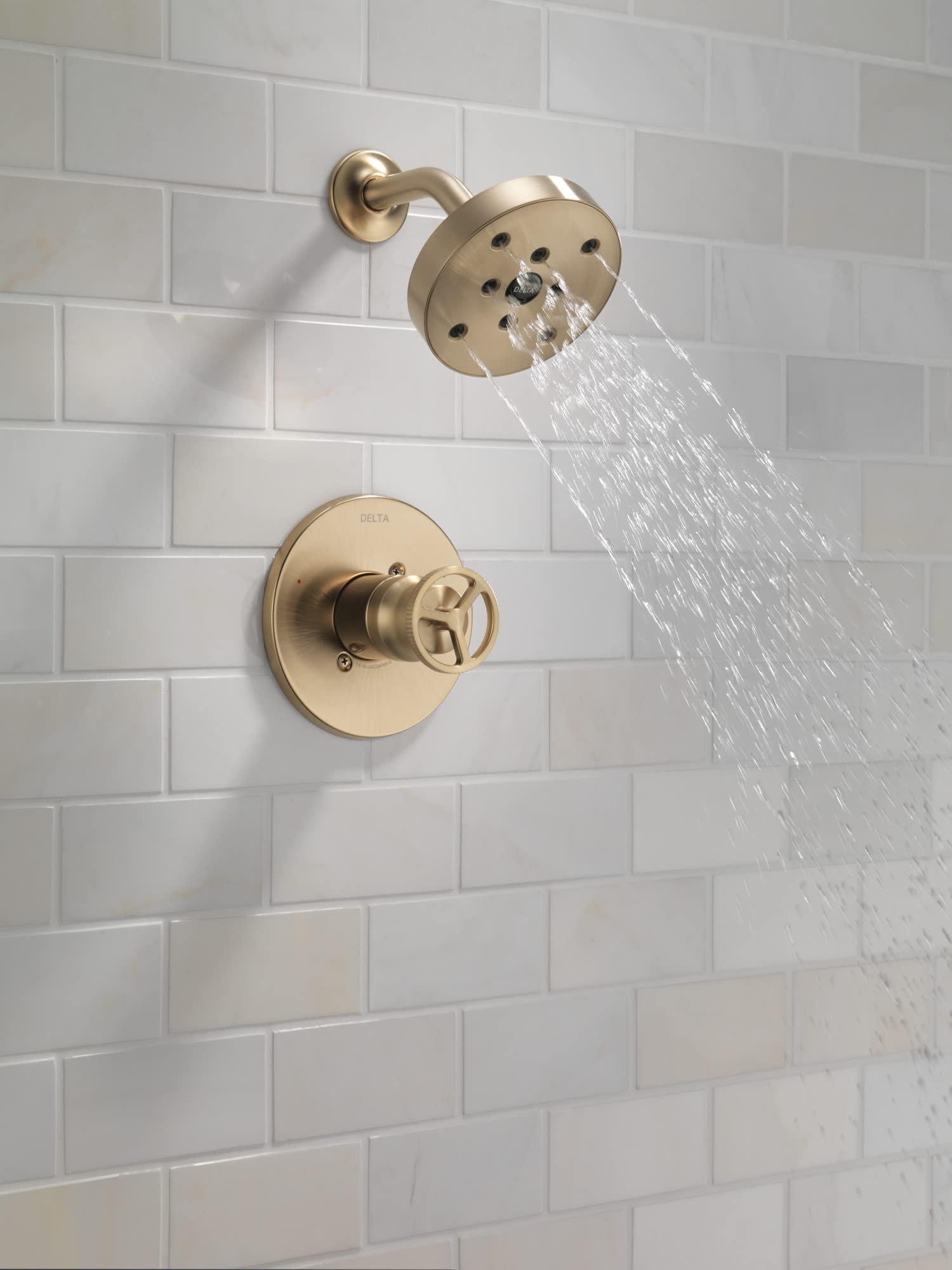Delta Faucet Trinsic 14 Series Gold Shower Faucet Set with H2Okinetic Shower Head - Brushed Gold Shower Trim Kit & Champagne Bronze T14258-CZ (Valve Not Included) - Perfect for Bathroom Renovation & Luxury Spa Experience