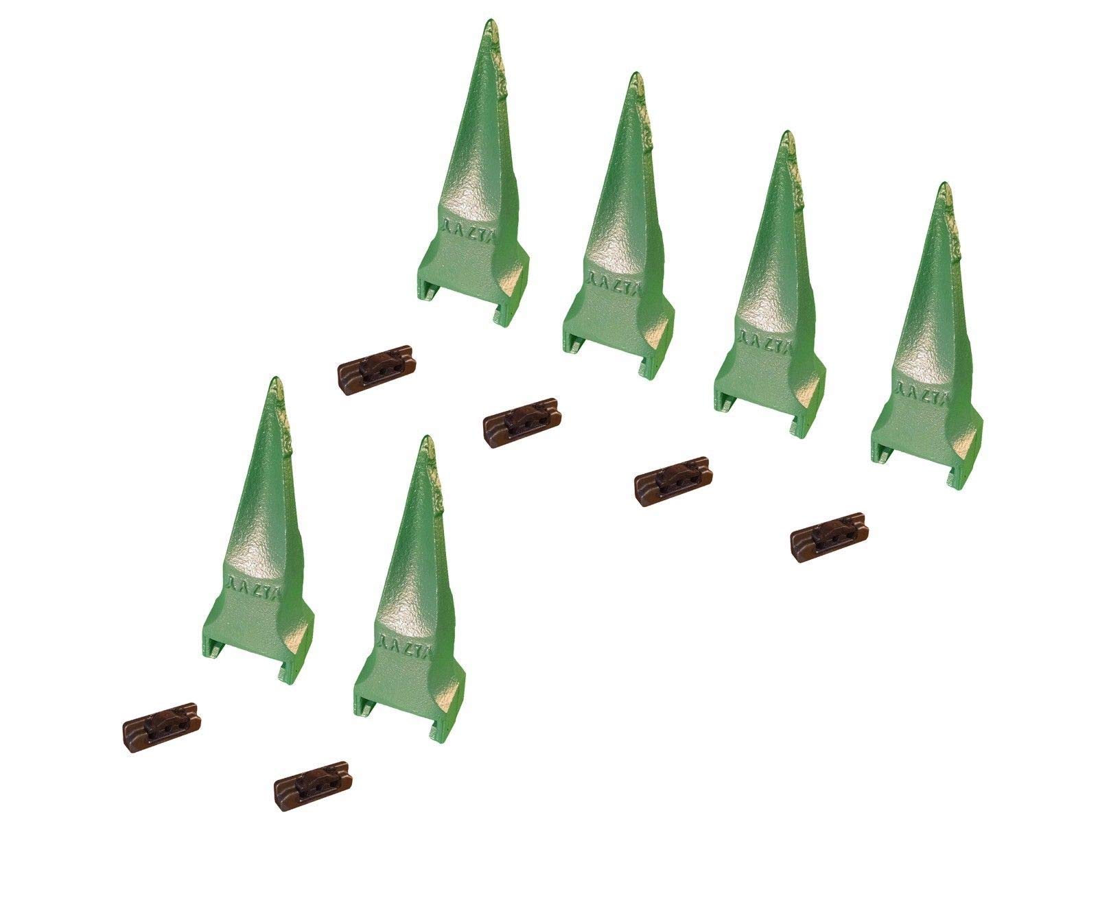 6-Pack Esco Style Super V Backhoe & Excavator Rock Bucket Teeth with Pins - V17VY Replacement for Heavy-Duty Digging, Mining, and Construction Equipment