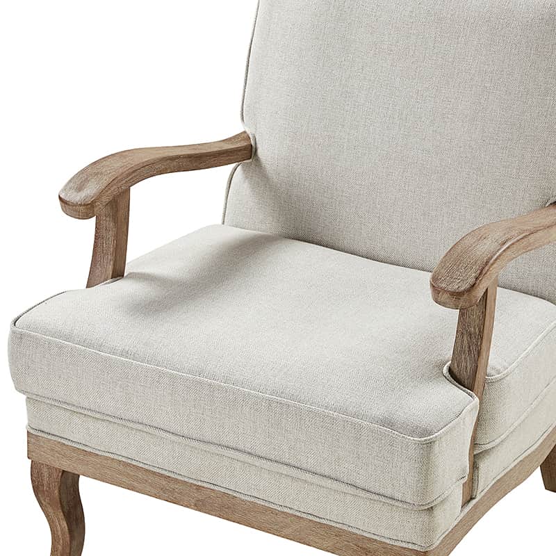 Randolph Farmhouse Upholstered Accent Chair with Wooden Legs - Comfortable Living Room Armchair for Home Decor, Reading Nook & Cozy Sitting Area (Multiple Style Options Available)