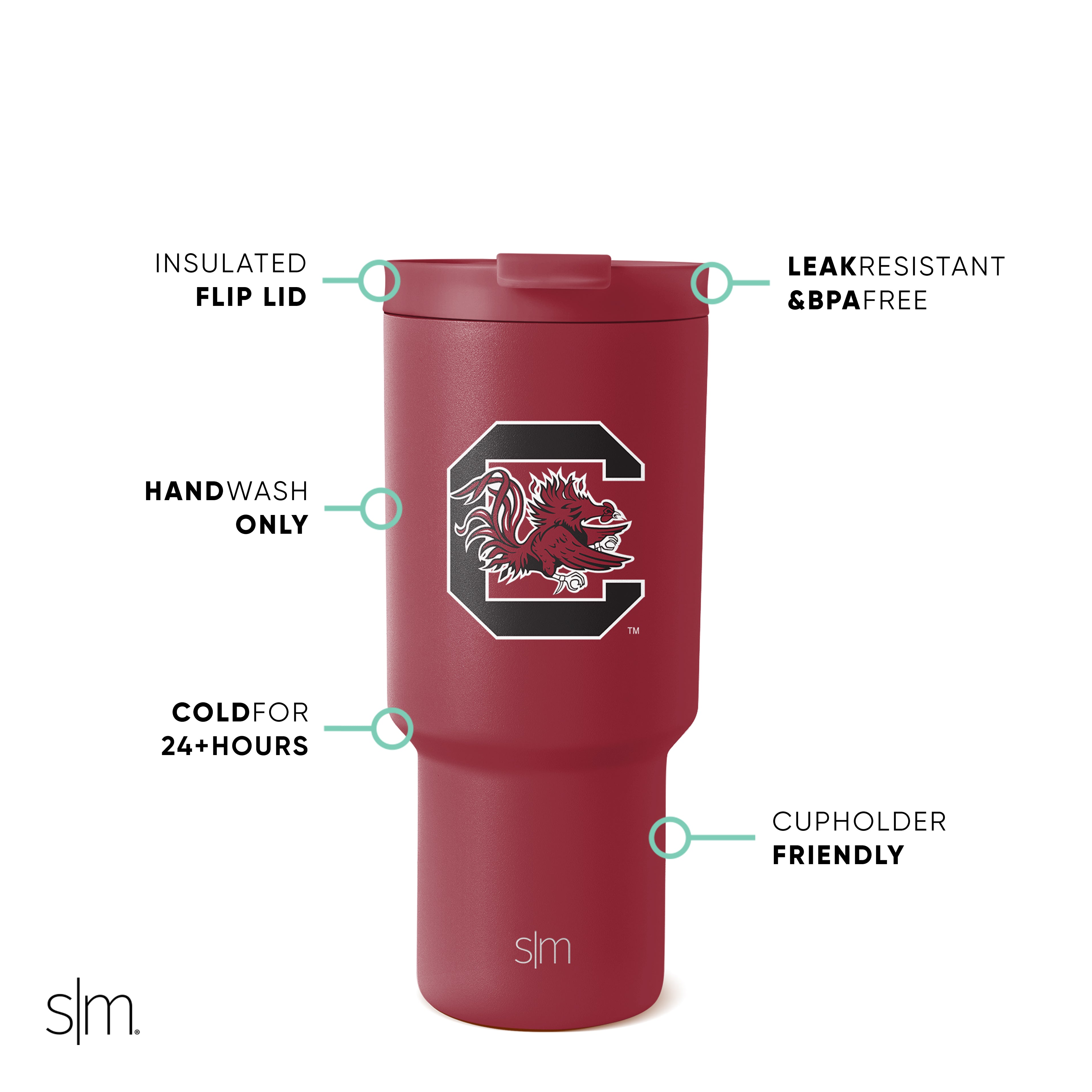 Collegiate Trek Tumbler - 20oz Insulated Stainless Steel Water Bottle with Lid & Straw - Leakproof Travel Mug for College Students, Hiking & Outdoor Activities