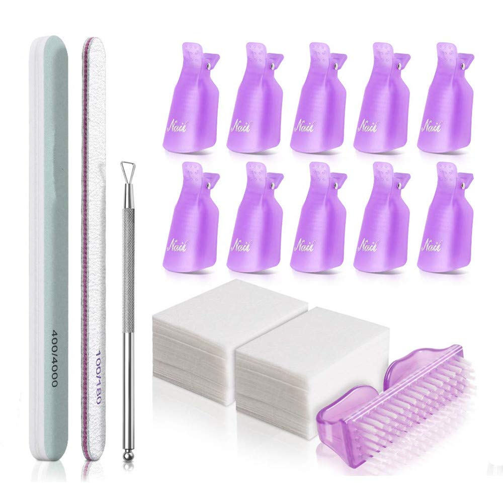 Professional Nail Polish Gel Remover Kit - Includes Nail Clips, Remover Pads, Grits, Nail File Buffer Block, Cuticle Pusher & Brushes - Perfect for Salon, Home Manicure & DIY Nail Care