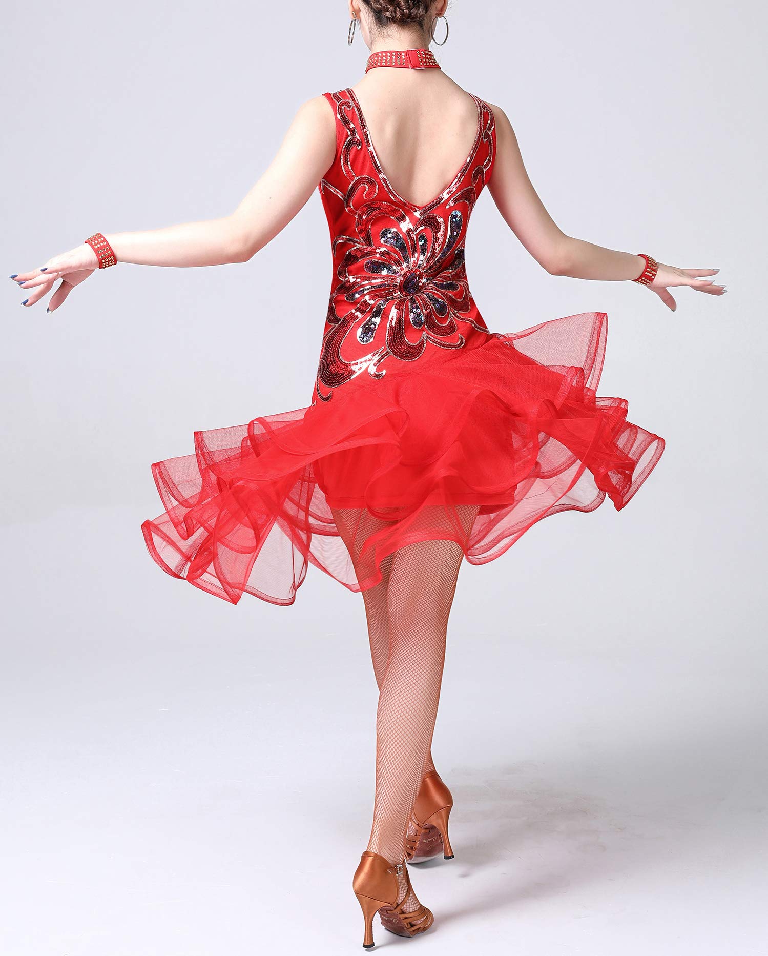 Whitewed Sequin Embroidery Salsa Dance Dress - Elegant Latin Clubwear & Theater Costume for Women | Perfect for Performances, Parties & Special Events