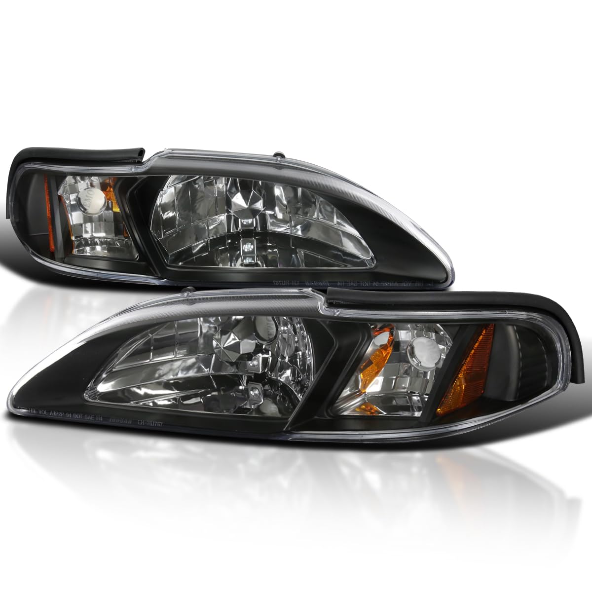 Spec-D Tuning Black 1PC Style Headlights for 1994-1998 Ford Mustang - Left & Right Pair Headlight Assembly - Upgrade Your Ride with Sleek Lighting for Night Driving & Car Shows