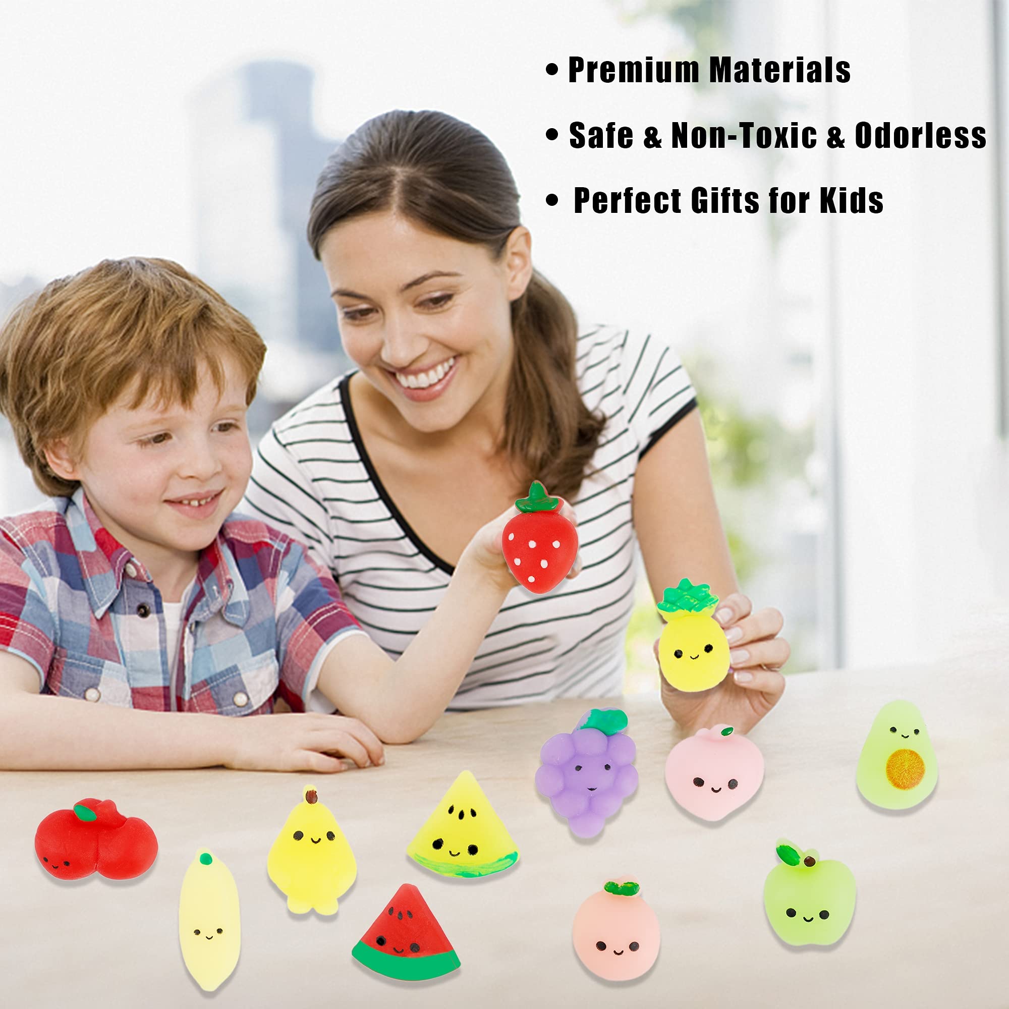 24 Pcs Squishy Toys - Fruit Mochi Squishies, Mini Kawaii Stress Relief Toys for Kids & Adults | Birthday Party Favors, Classroom Prizes, Office Desk Decor | Perfect for Relaxation, Anxiety Relief and Sensory Play