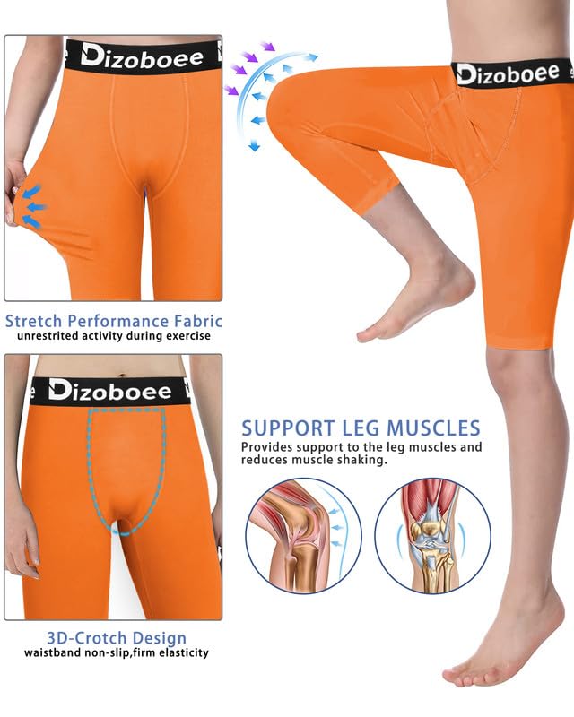 Youth Boys Compression Pants 3/4 Length - Athletic Leggings for Basketball, Football, Baseball & Sports - Moisture Wicking & Breathable Workout Tights for Kids (Perfect for Training, Gym & Outdoor Activities)