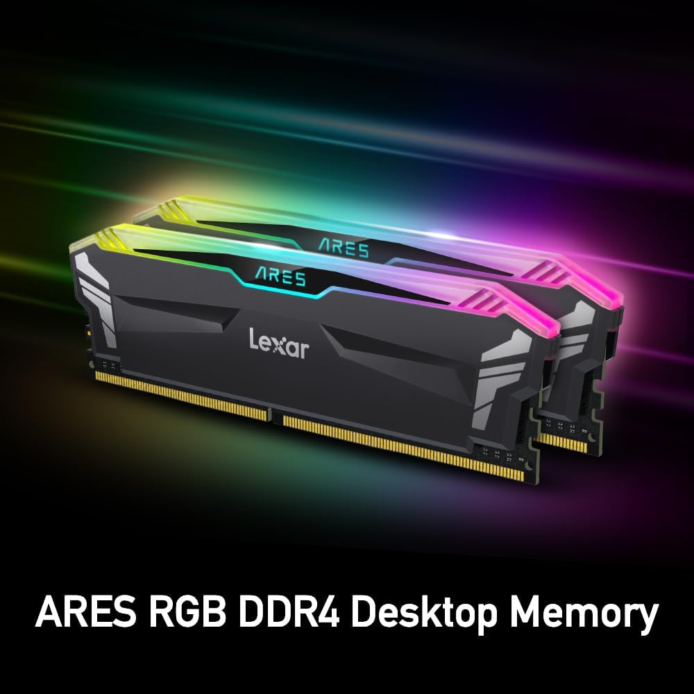 Lexar Ares RGB Black DDR4 3600MHz CL18 16GB/32GB Gaming RAM - High Performance Memory for PC, Laptop, and Workstation - Perfect for Gaming, Streaming, and Content Creation