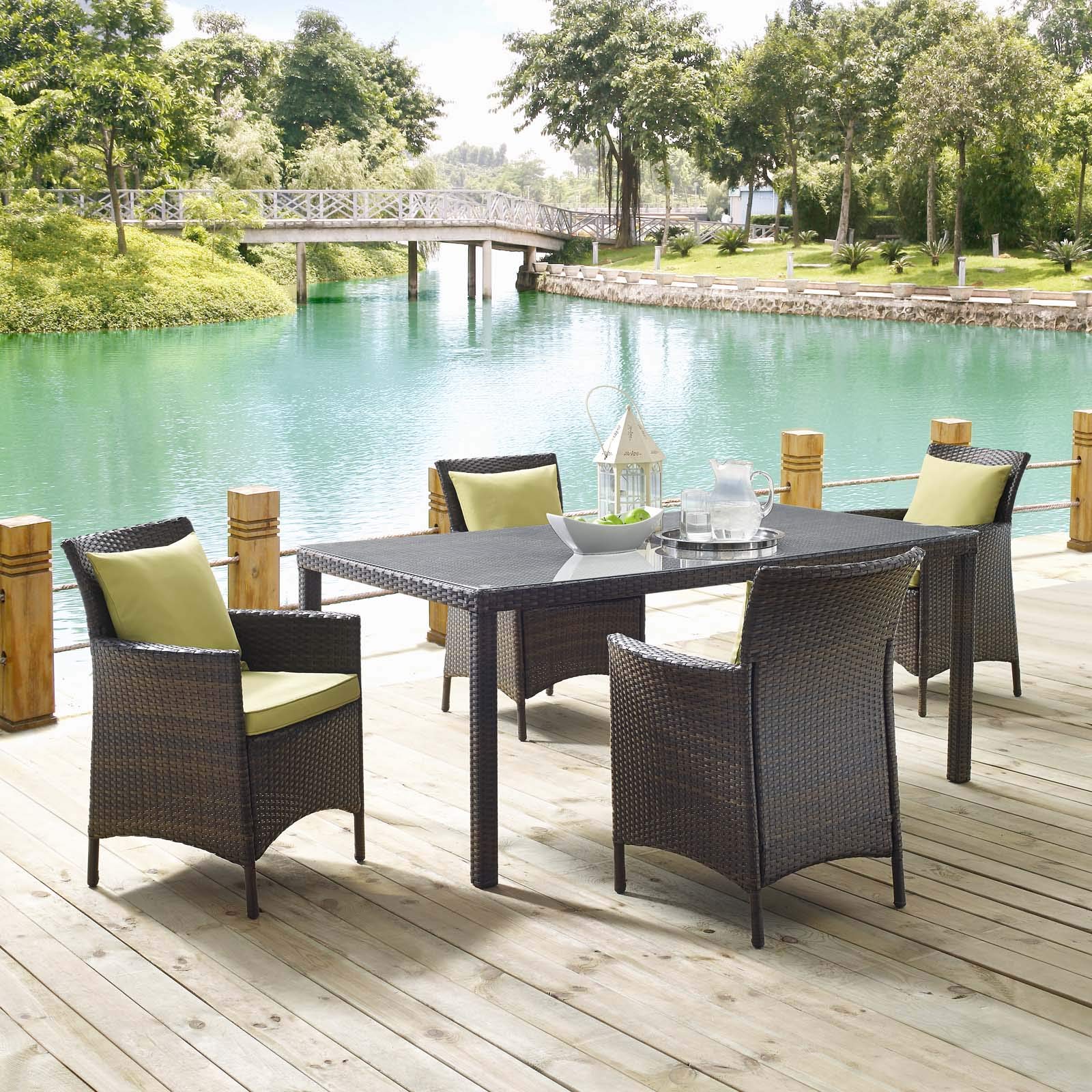 Modway EEI-3892-BRN-PER-SET 5-Piece Brown Peridot Outdoor Dining Set - Patio Furniture for Garden, Backyard, Poolside & Restaurant Use