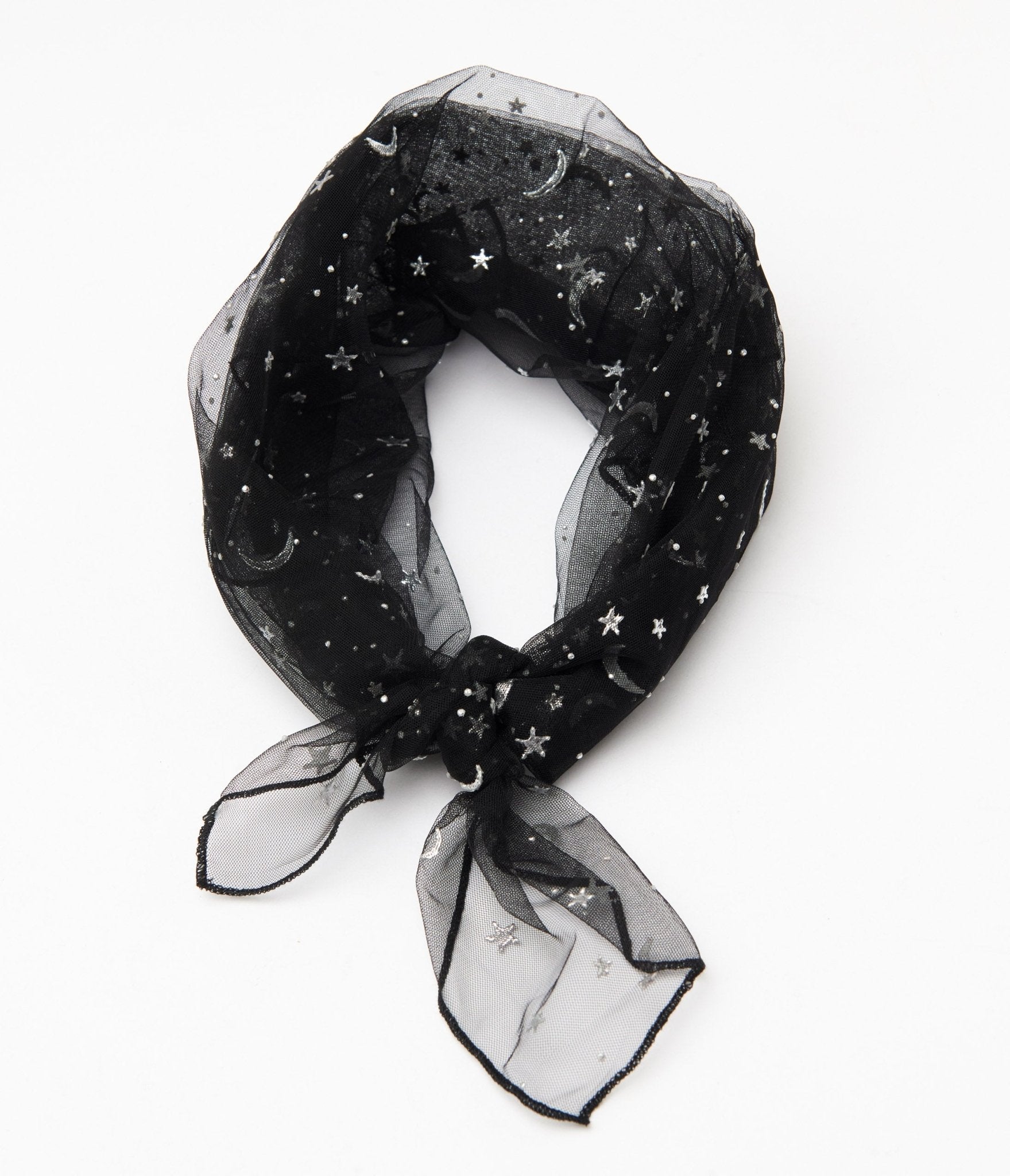 Vintage 1950s Black & Silver Star Print Hair Scarf - Retro Headband & Neck Scarf for Women - Perfect for 50s Themed Parties, Rockabilly Style & Everyday Fashion Accessory