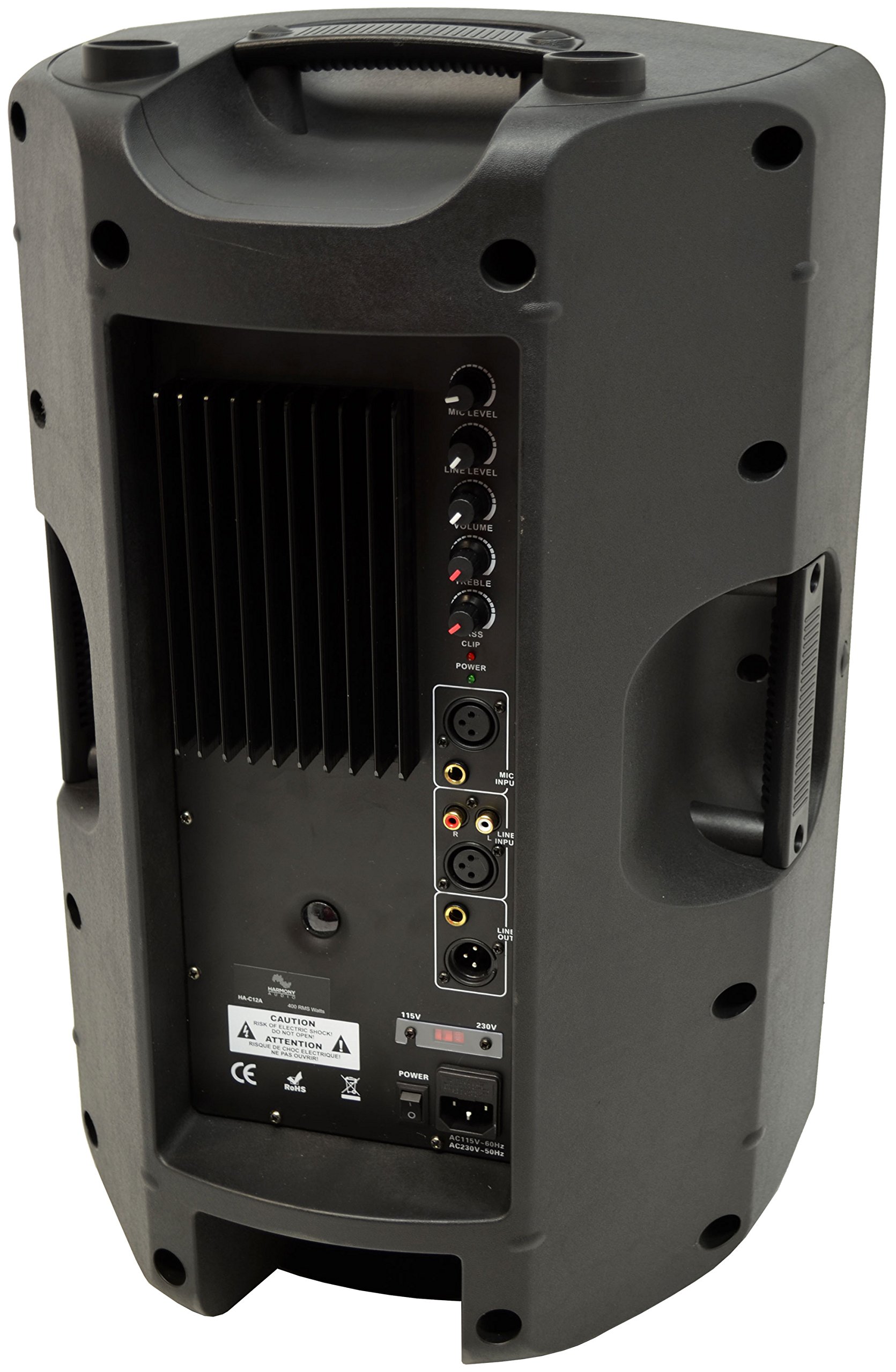 Harmony Audio HA-C12A Pro DJ 12-Inch 800W Powered PA Speaker with XLR Cable & Stand - Perfect for Live Performances, Parties, and Outdoor Events
