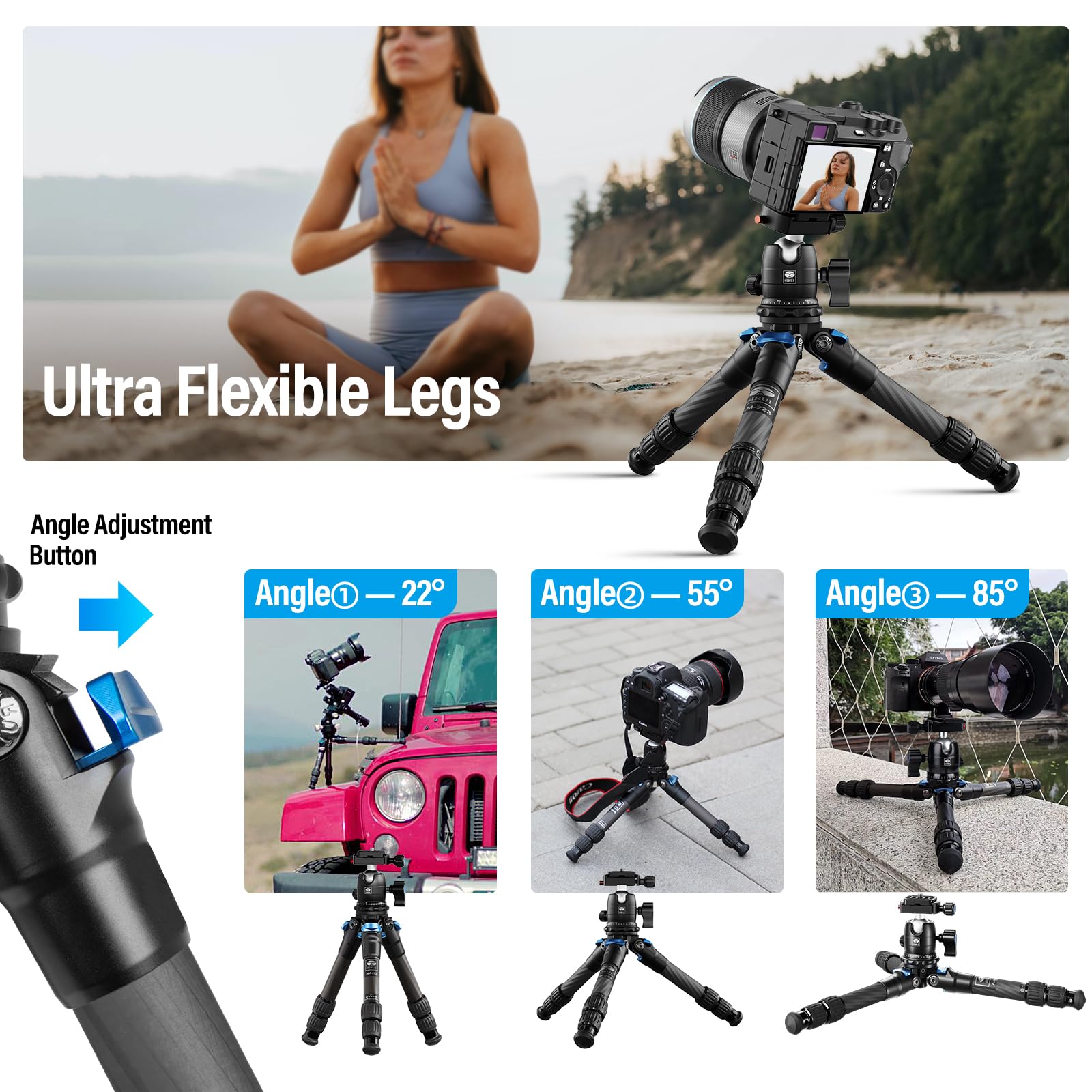 SIRUI Carbon Fiber Travel Tripod with 360° B-00K Arca-Swiss Ballhead - Compact Lightweight Mini Desktop Tripod for Mirrorless Cameras, DSLR, Smartphones (Folded 12.1