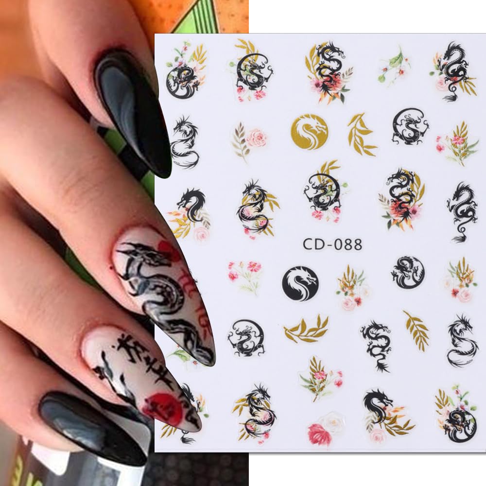 3D Dragon Nail Stickers - Chinese Dragon Nail Decals for Nail Art Designs | Flying Dragon Manicure Stickers for Women | Perfect for Halloween, Cosplay, and Festival Nail Decorations