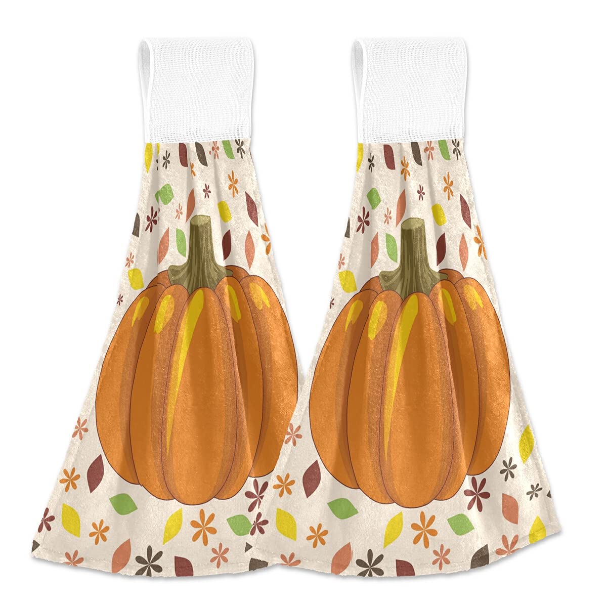 Premium Pumpkin Fall Kitchen Towels Set of 2 - Absorbent Autumn Maple Leaf Design Hand Towels for Drying Dishes - Perfect for Thanksgiving Decor, Farmhouse Kitchen & Laundry Room Essentials