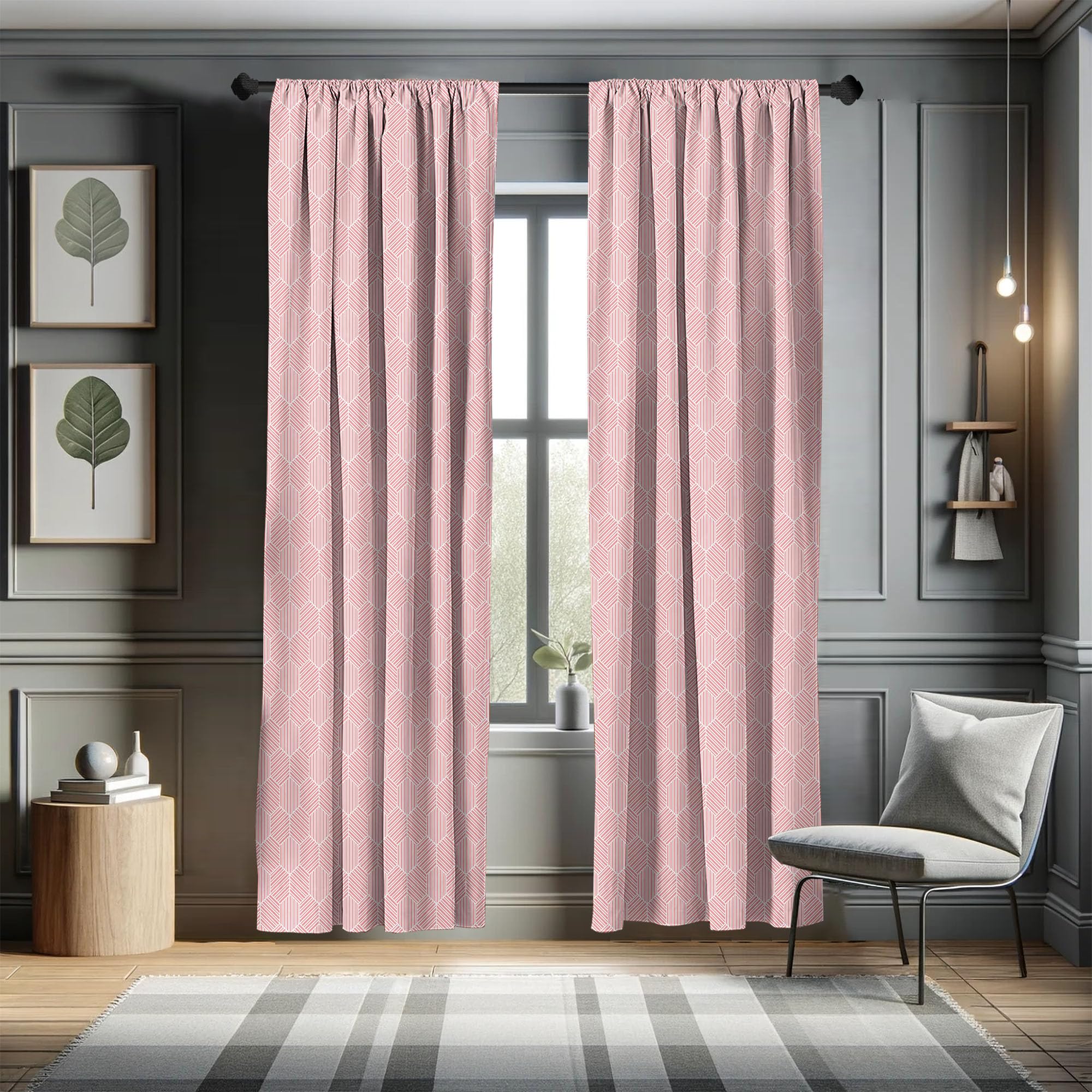 Ambesonne Geometric Window Curtains - Hexagon Pattern Lightweight Blackout Drapes, 2 Panels Set with Rod Pocket, 28