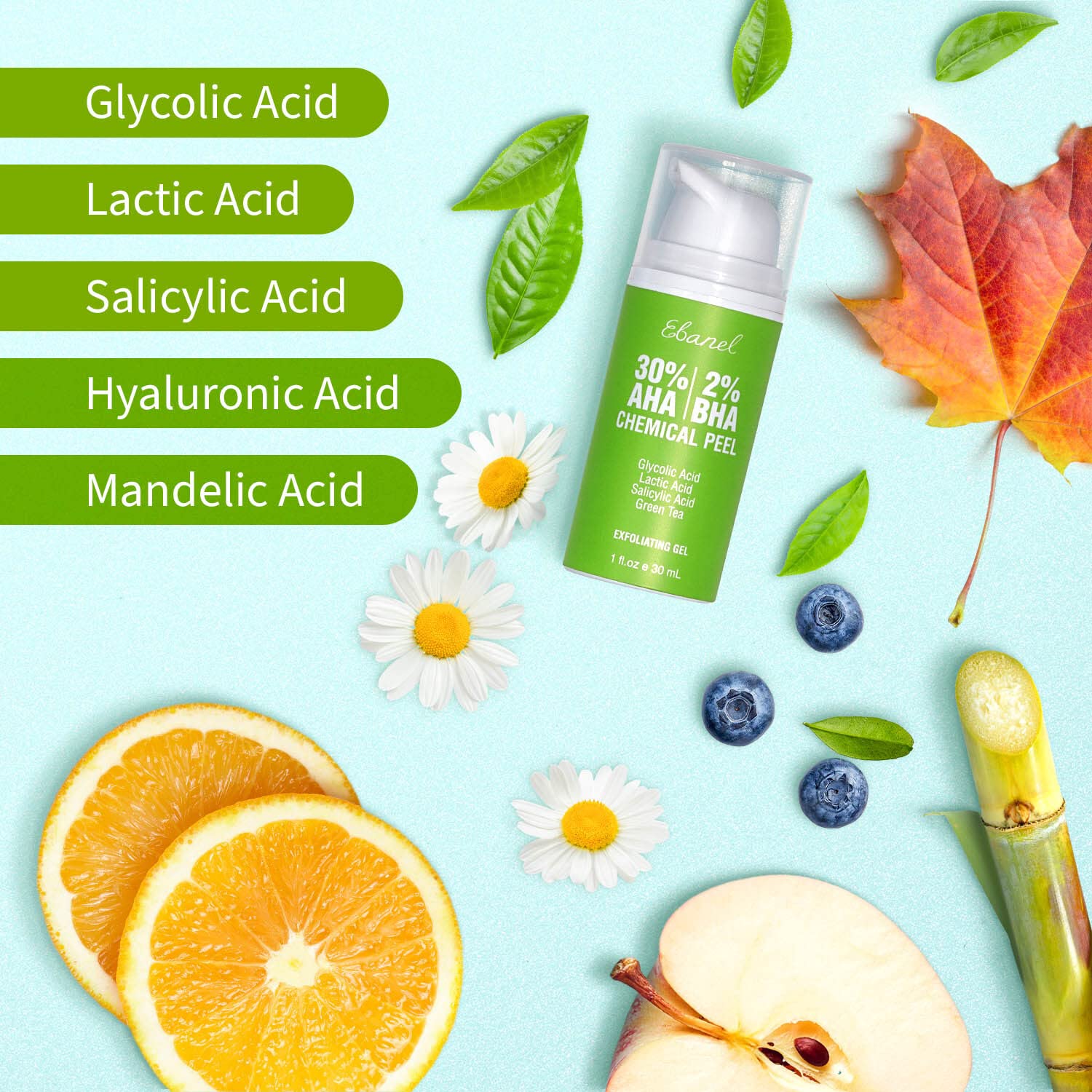 Ebanel Gentle Exfoliating Face Scrub & 30% AHA 2% BHA Chemical Peel Kit - Dermatologist-Recommended Facial Exfoliant for Acne, Blackheads & Dull Skin - Perfect for Daily Skincare Routine & Spa Night