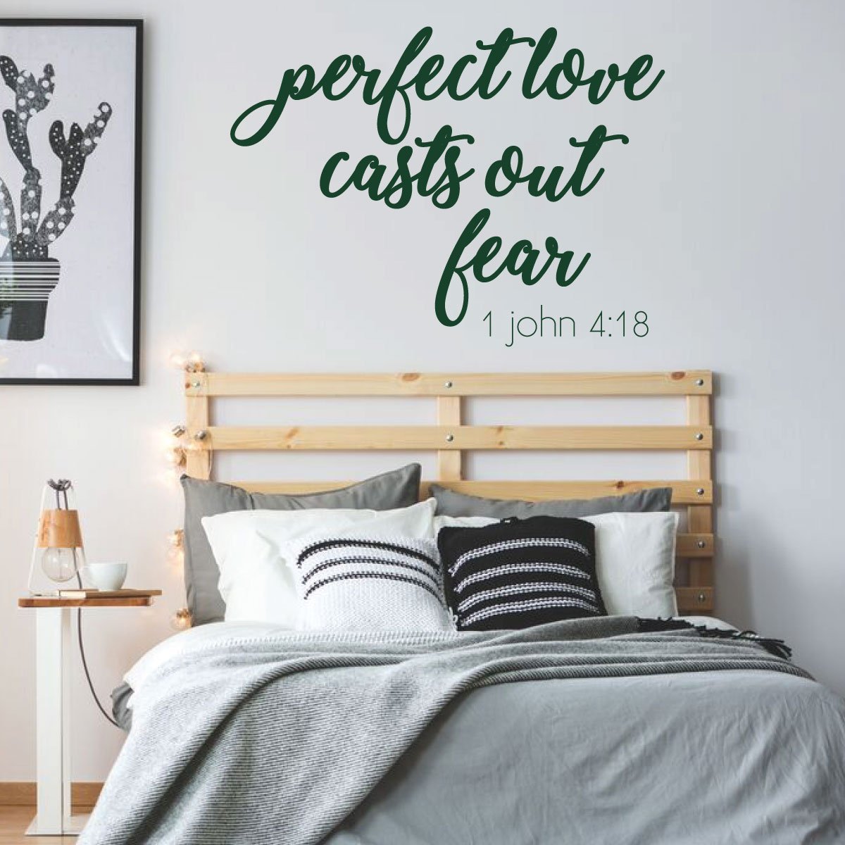 Bible Verse Wall Decal - 'Perfect Love Casts Out Fear' Scripture Vinyl Sticker - Religious Home & Bedroom Decor for Christian Faith - Ideal for Church, Nursery, or Prayer Room Inspiration