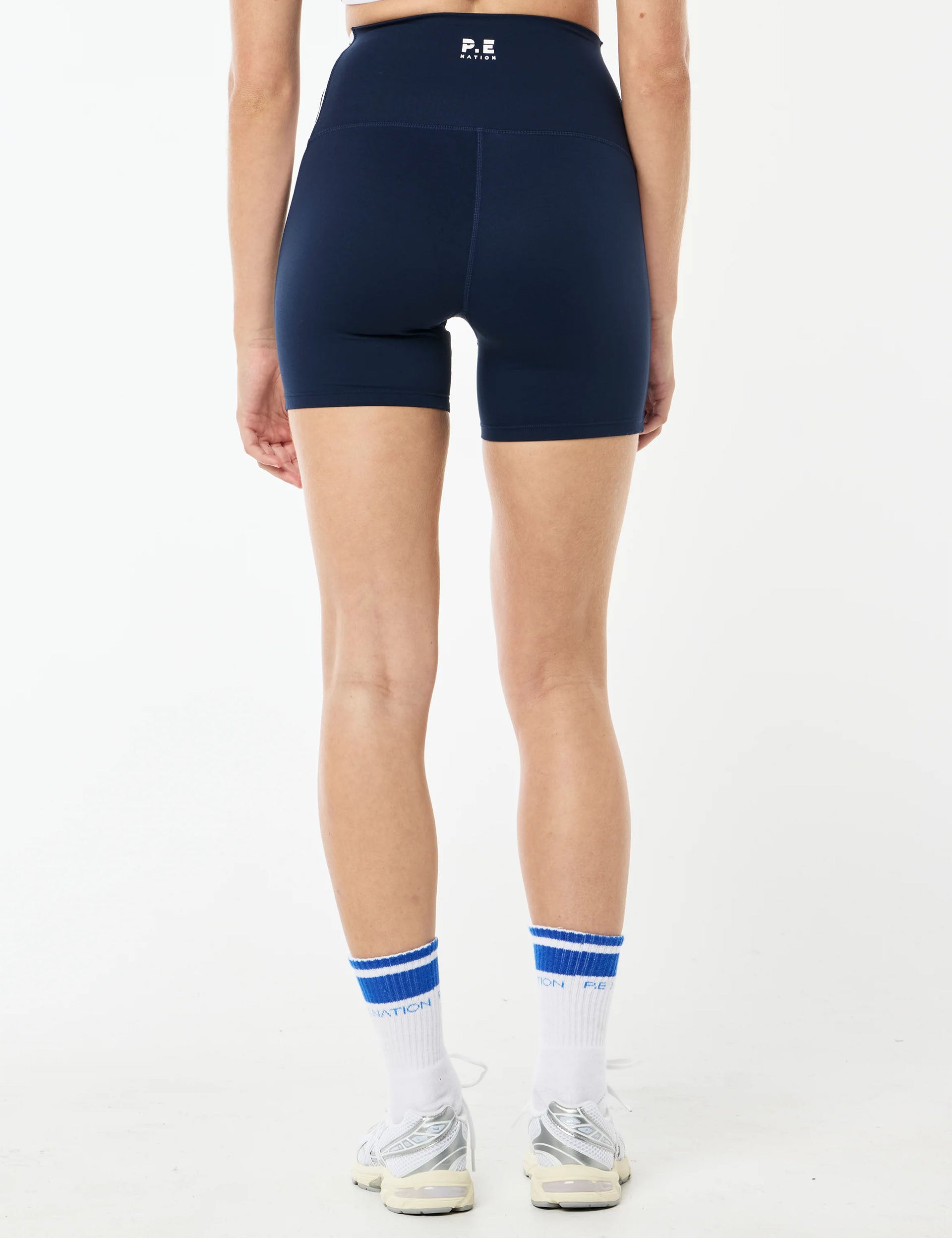 Highgate 5 Bike Shorts for Women - Dark Navy & Optic White - High Waist Cycling Shorts for Workout, Running, Yoga & Gym