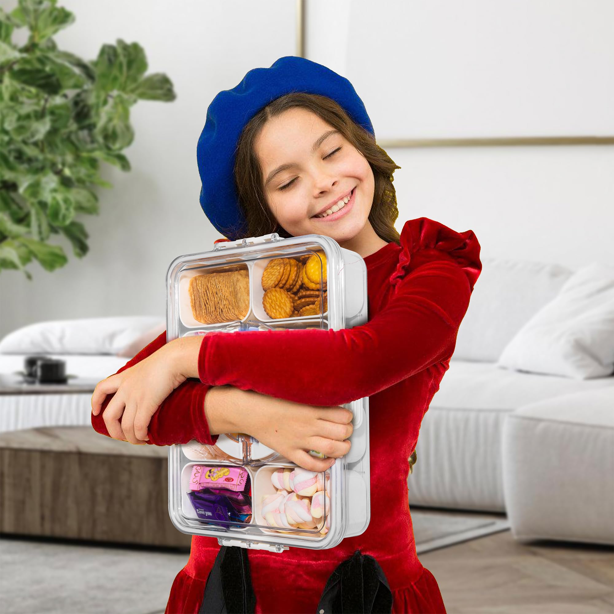 Portable Snackle Box with Lid - Divided Serving Tray for Travel, Picnics & Parties