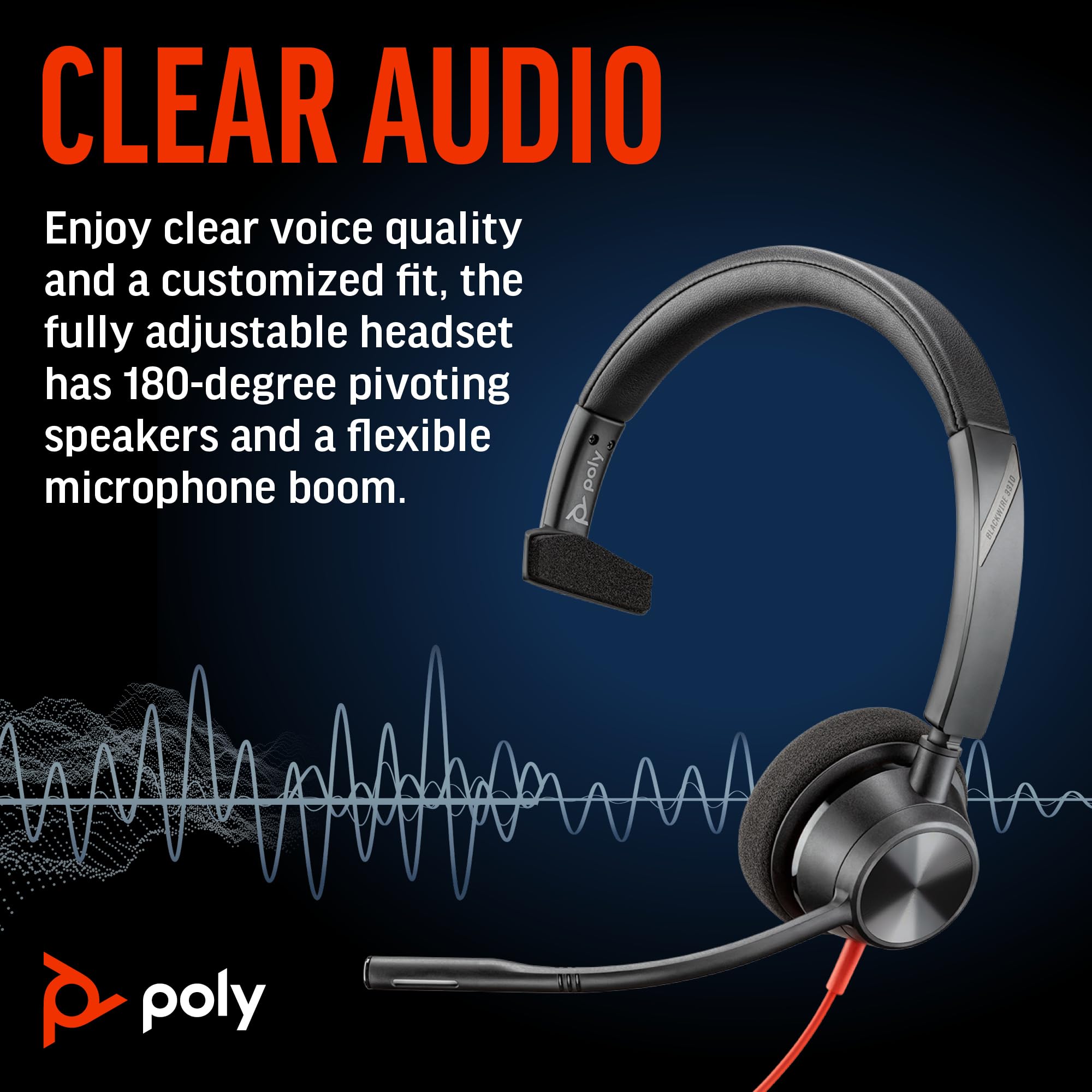 Poly Blackwire 3310 USB Wired Headset with Noise-Canceling Microphone - Monaural Office Headphone for PC/Mac (USB-C/USB-A) - Microsoft Teams Certified - Ideal for Remote Work, Call Centers & Video Conferencing