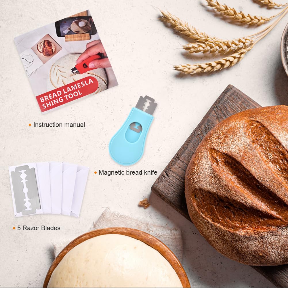 Professional Magnetic Bread Lame - Extendable Dough Scoring Tool with 5 Razor Blades for Sourdough Bread Baking | Perfect for Artisan Bread Making & Home Bakers (Blue) | Ideal for Scoring Patterns on Sourdough, Baguettes & Homemade Breads