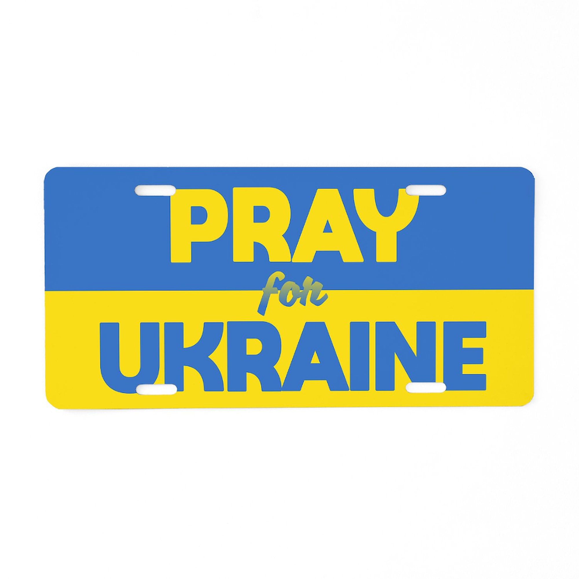 Pray for Ukraine Aluminum License Plate - Front Vanity Tag for Cars & Trucks | Show Support with Custom Car Accessories for Daily Commute & Road Trips