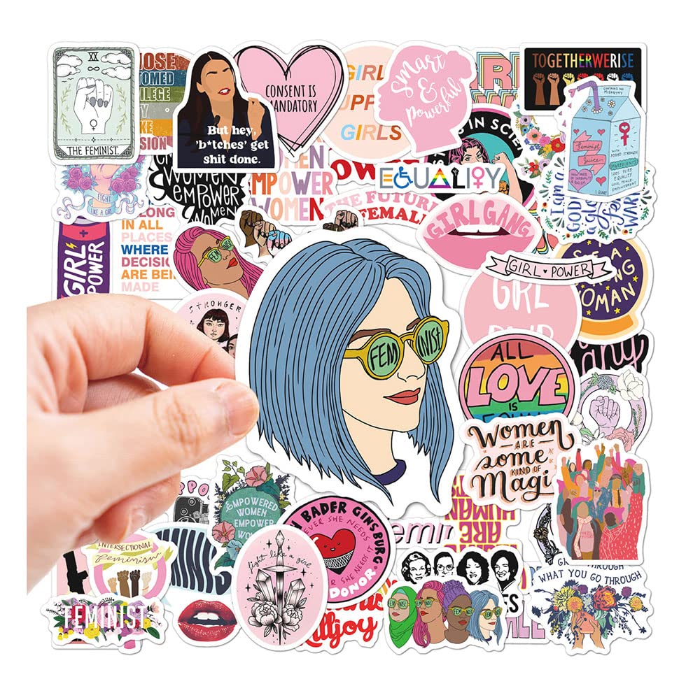 50pcs Feminist Stickers - Waterproof Vinyl Decals for Water Bottles, Laptop, Luggage, Guitar, Phone Case - Empowering Designs for Teens, Girls & Women - Perfect for School, Work, Travel & Personal Expression