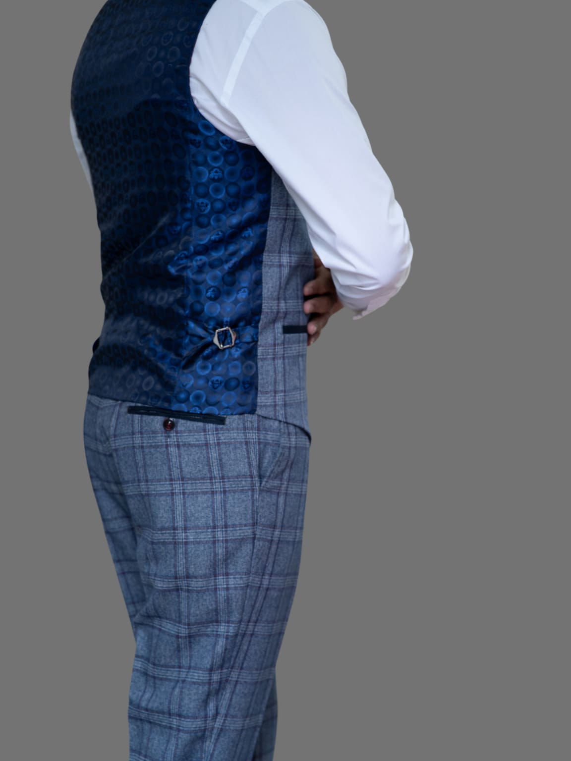 Marc Darcy Abbott Men's Blue Tweed Check Trousers | Slim Fit Dress Pants for Business & Casual Wear | Office, Wedding & Special Occasion Outfits