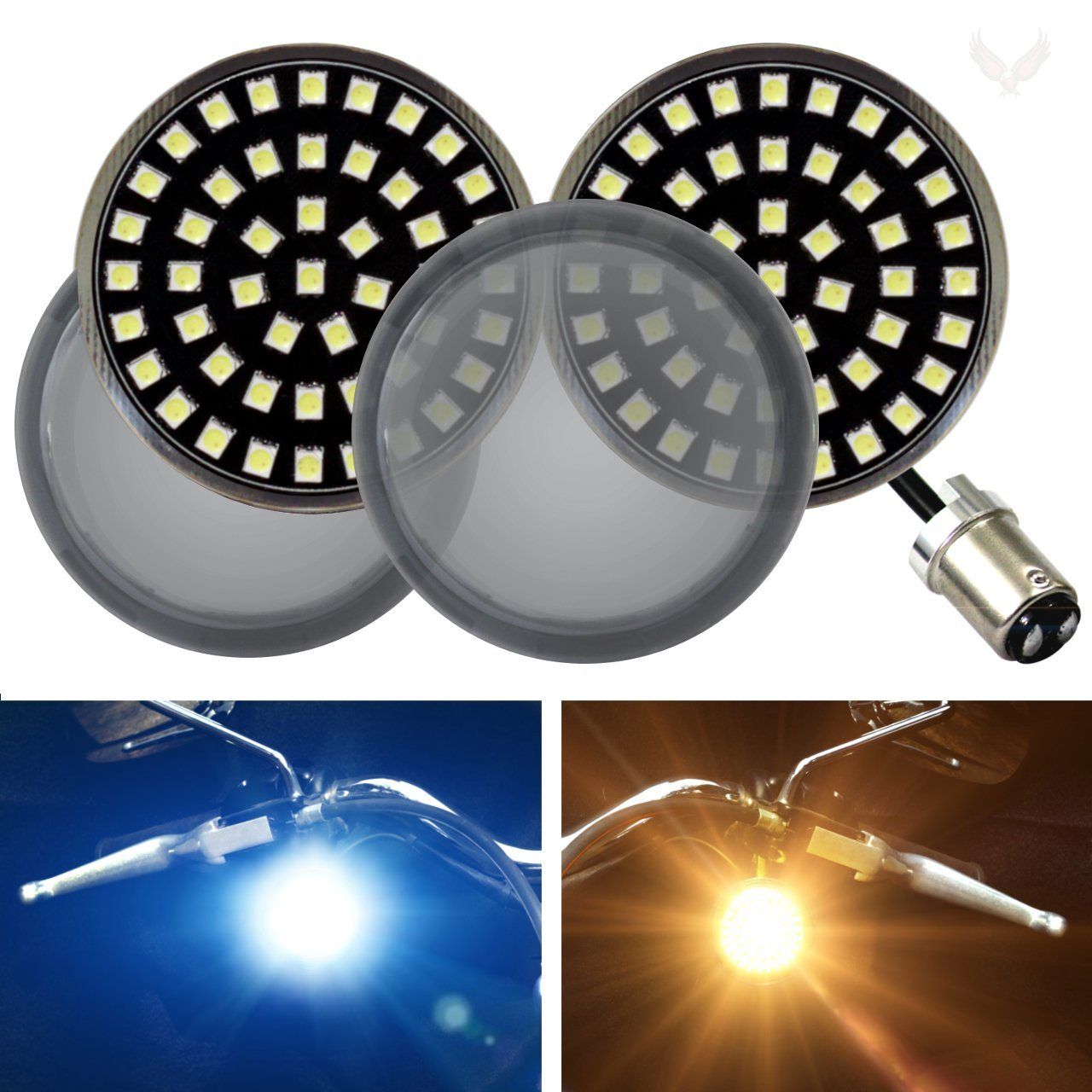 Eagle Lights Midnight Edition 2 Front LED Turn Signals for Harley Davidson Motorcycles - High Visibility Safety Lights for Night Riding & Custom Bike Builds