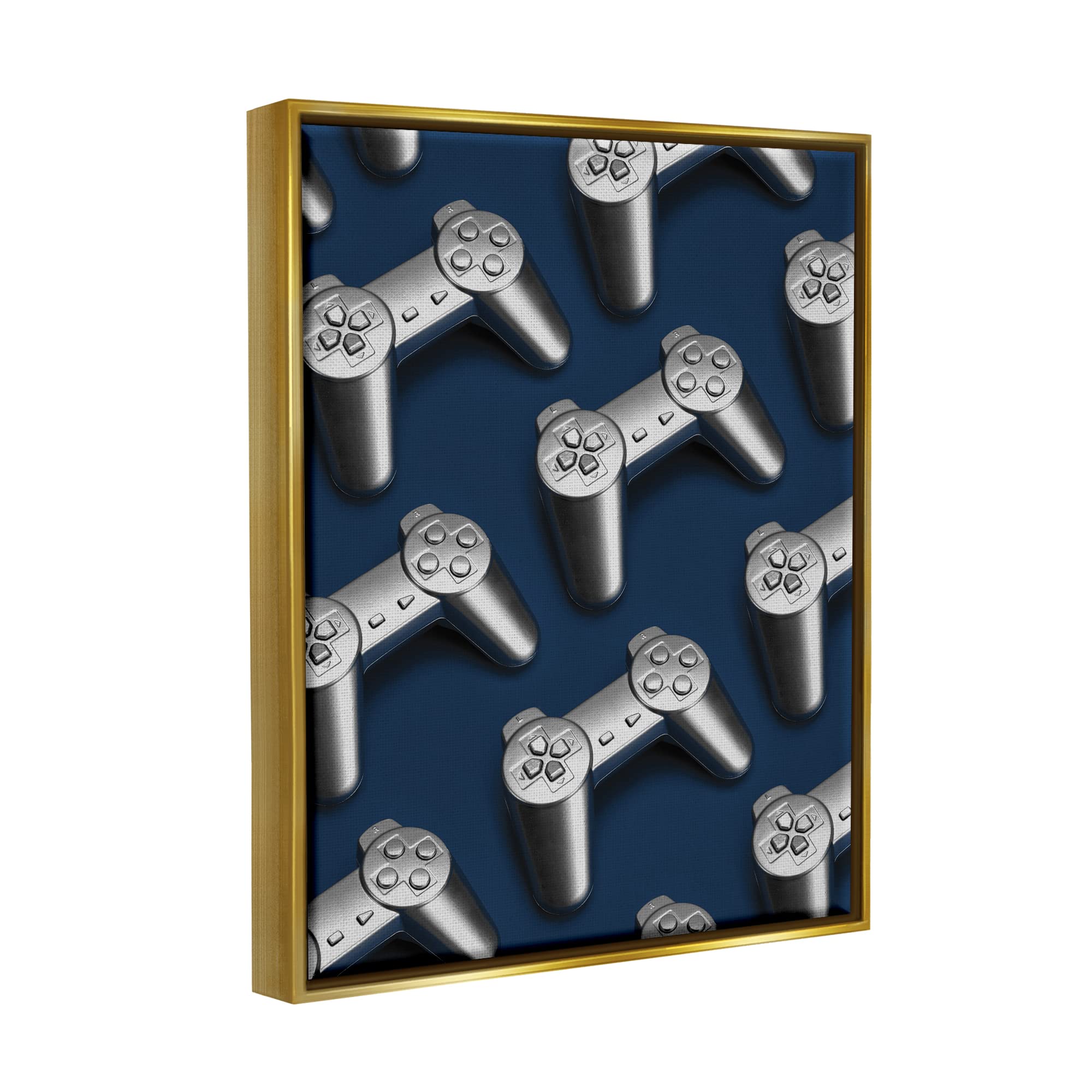 Stupell Industries Video Game Controller Pattern Framed Floater Canvas Wall Art - Modern Gamer Decor for Living Room, Bedroom & Game Room - Designed by Lil' Rue