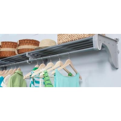 EZ SHELF - Expandable Closet Shelf with Hanging Rod (42.5-75 Inches) - Heavy Duty Floating Shelf Holds 200 lbs - Silver Metal Storage Solution - Easy Installation with Brackets - Perfect for Bedroom Closet Organization & Space Saving Storage