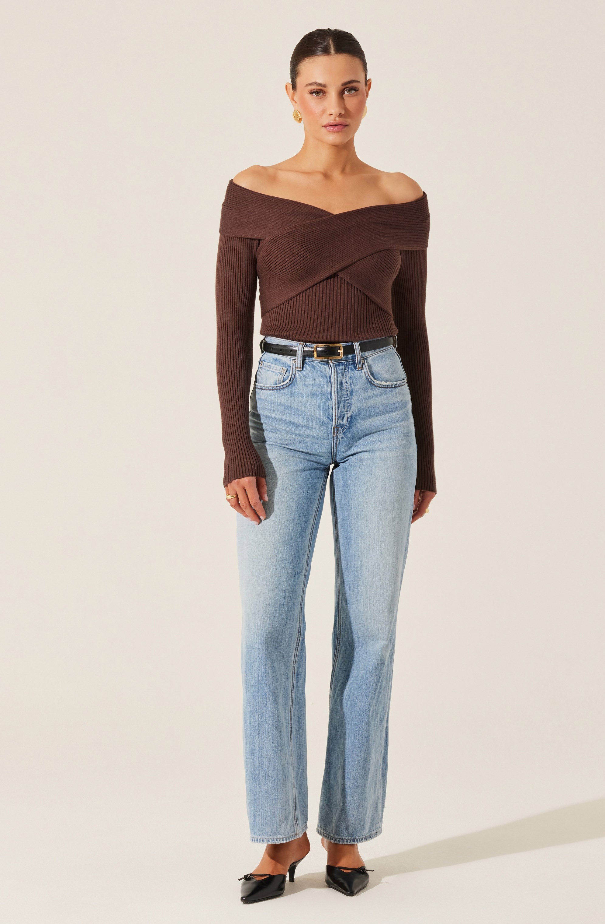Off Shoulder Crossover Sweater Women's Fashion - Casual Knit Pullover for Fall & Winter - Perfect for Date Night, Office Wear & Weekend Outfits