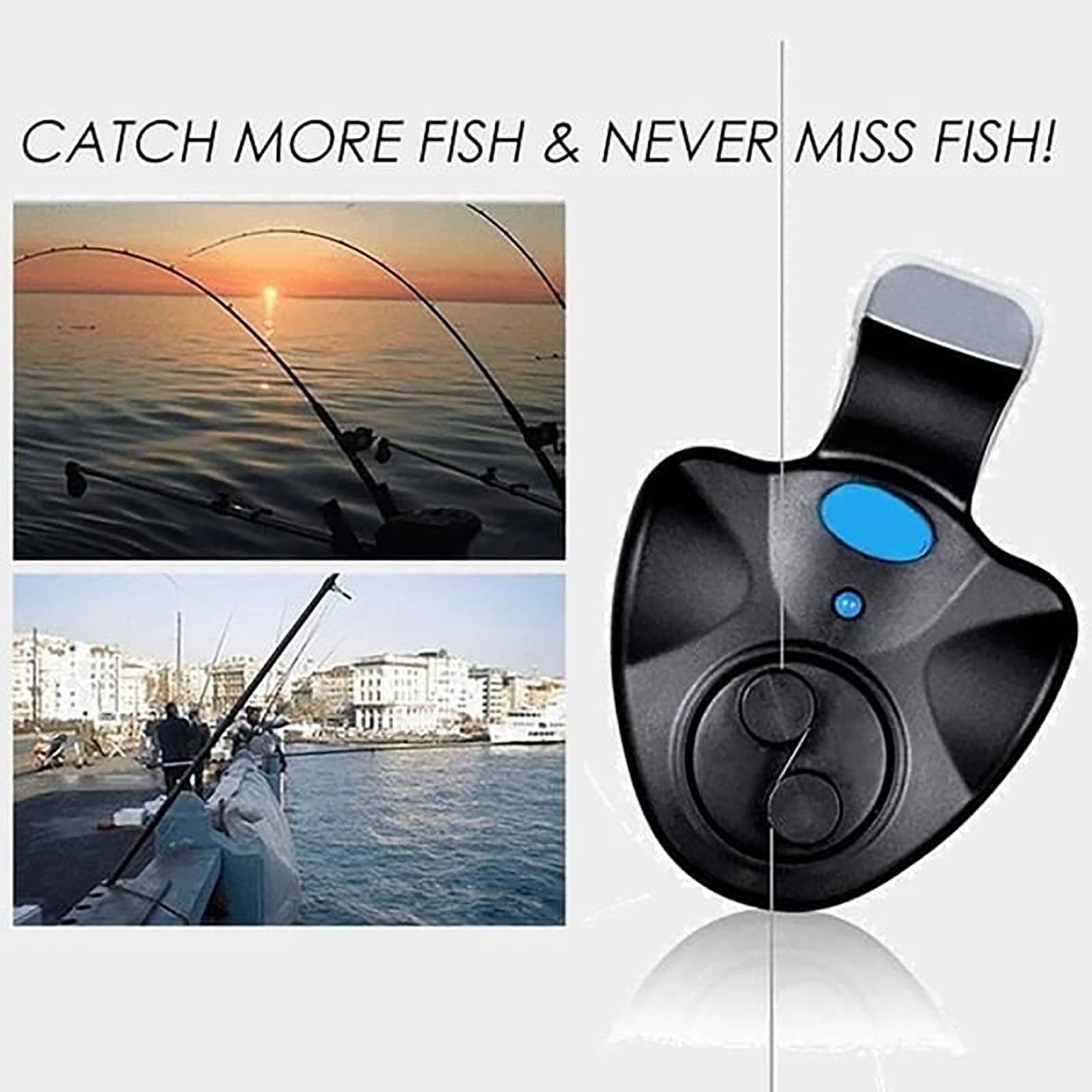 Smart Fish Bite Alarm with LED Light & Sound Alert - Portable Fishing Rod Alarm for Night and Long-Distance Fishing - Ideal for Freshwater, Saltwater, and Ice Fishing Adventures