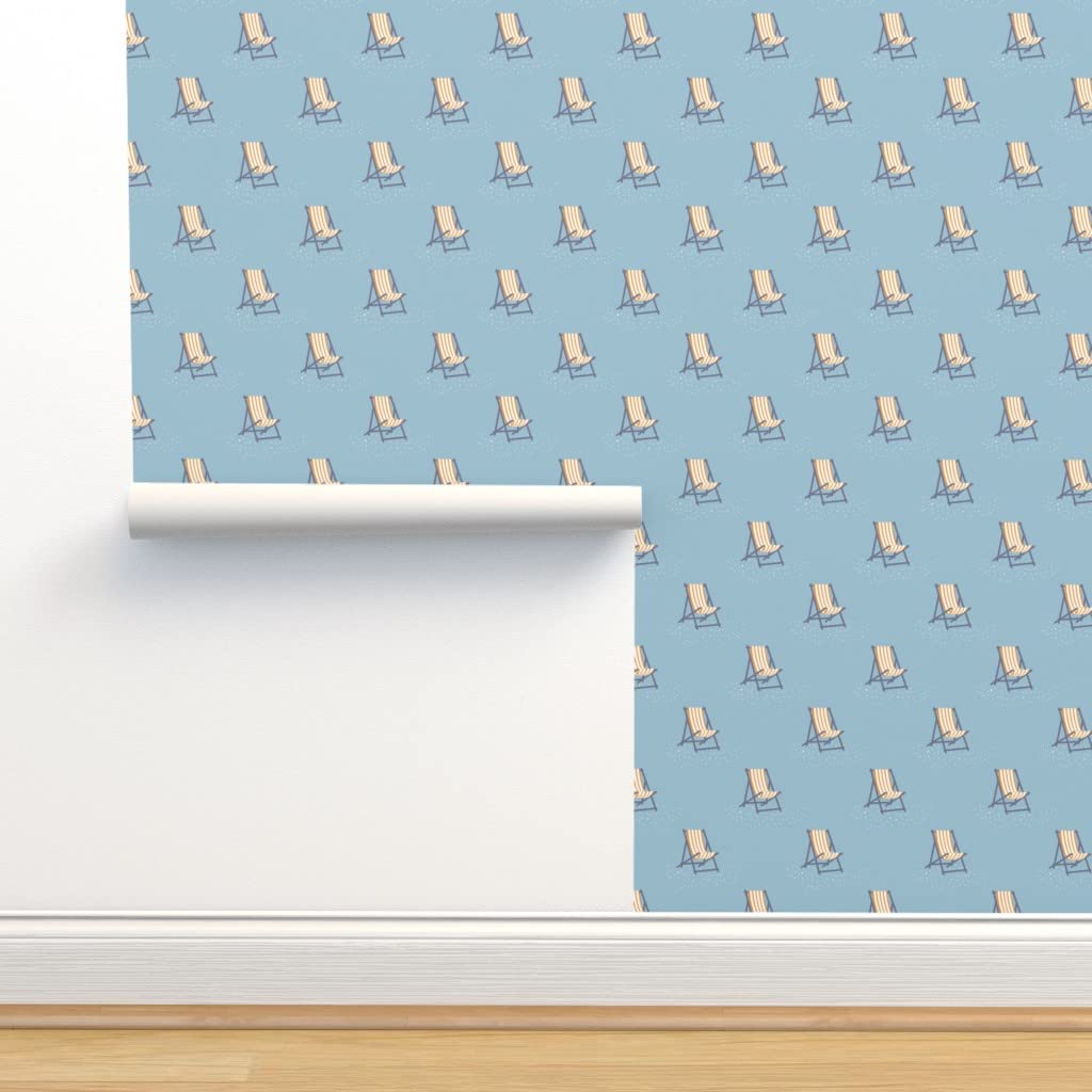 12ft x 2ft Removable Beach Chairs Blue Nautical French Vintage Wallpaper - Self-Adhesive Summer Holiday Decor for Bedroom, Bathroom & Living Room