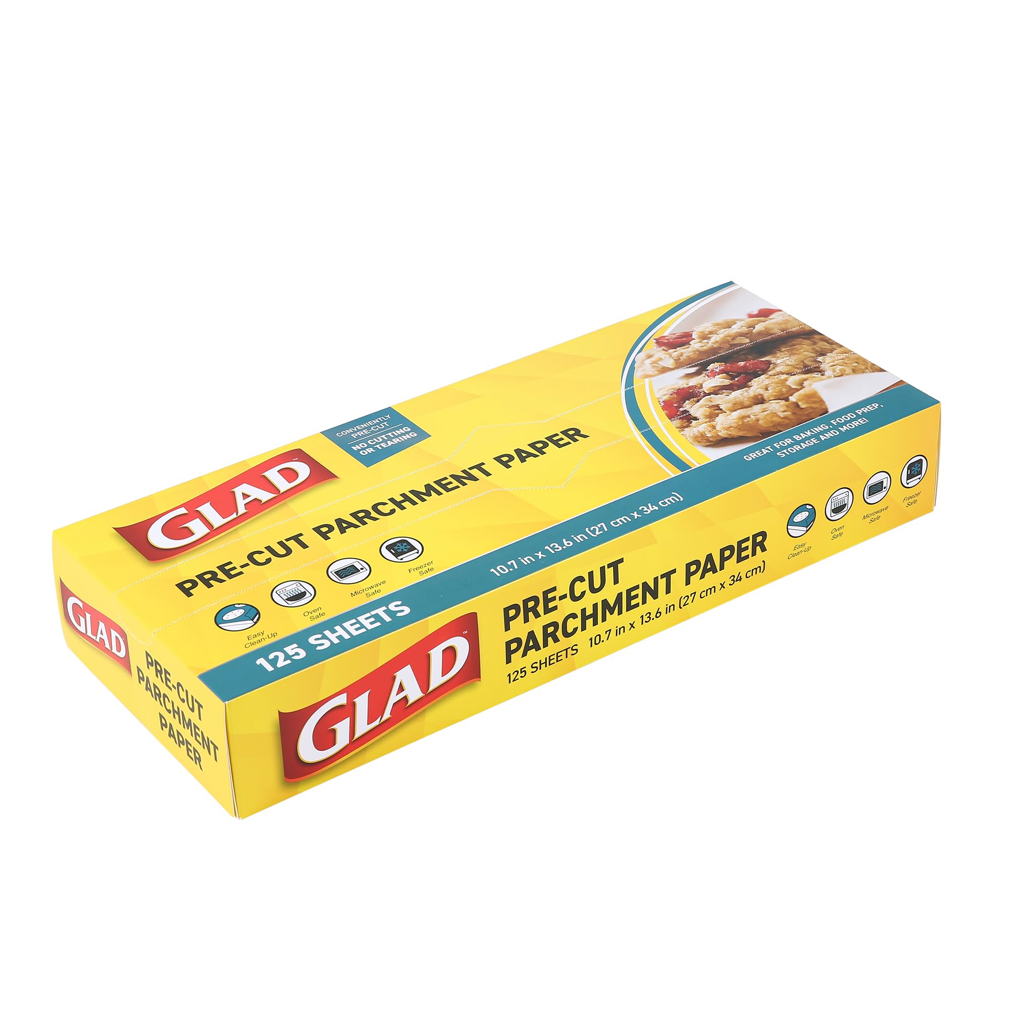 Glad Pre-Cut Parchment Paper Sheets for Baking - 125 Count | Non-Stick Baking Paper for Cookies, Cakes & Bread | Perfect for Food Prep, Storage & Everyday Kitchen Use | Oven, Air Fryer & Microwave Safe