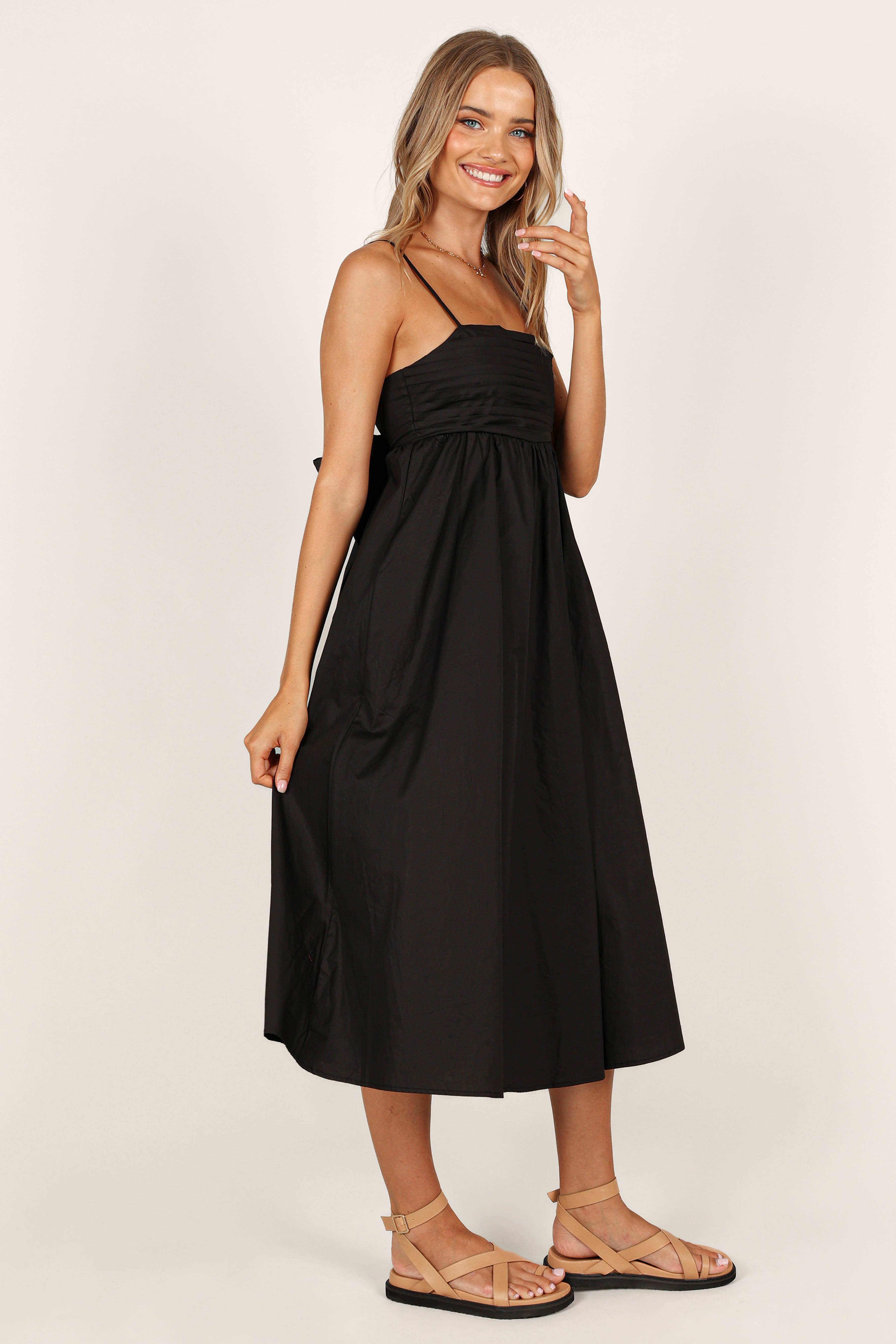 Alice Bow Back Midi Dress - Elegant Black Floral Summer Dress for Women | Perfect for Weddings, Parties & Date Nights