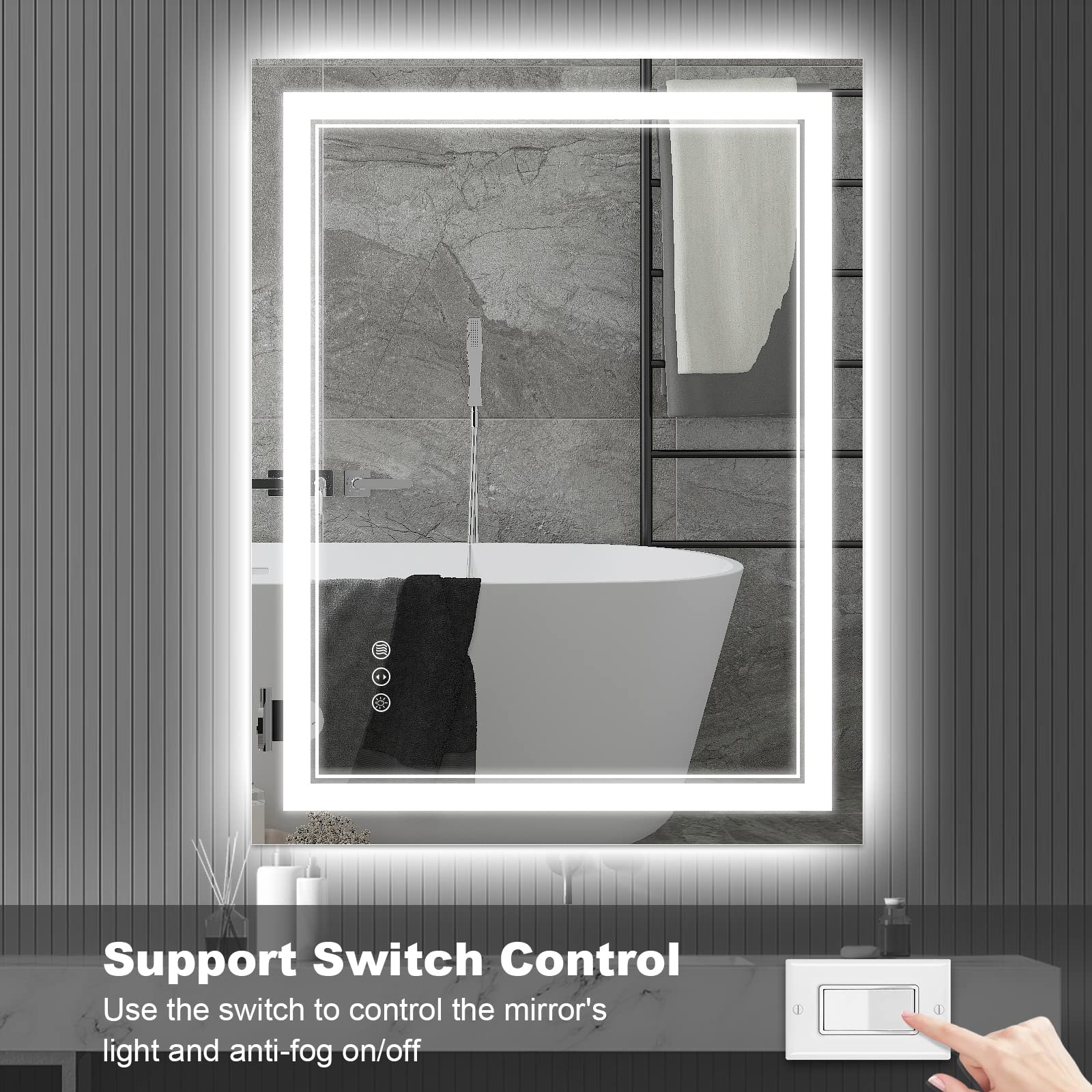24x36 Inch LED Bathroom Mirror with Lights - Anti Fog, Dimmable Backlit & Front Lighted Vanity Mirror for Makeup, Shaving & Home Decor