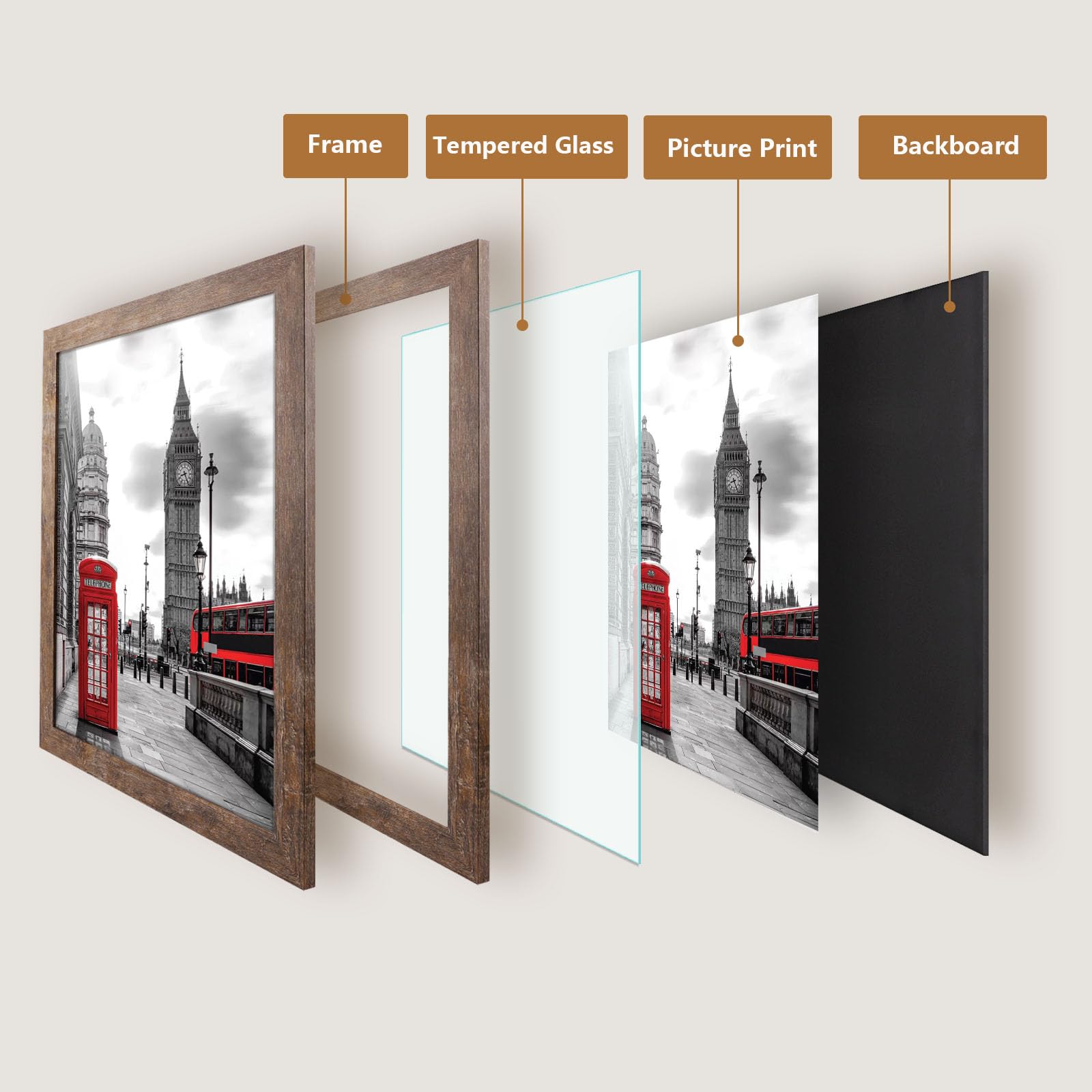 Golden State Art 16x20 Picture Frame Set of 2 - Rustic Wood Grain Wide Molding Wall Photo Frame with Back Hangers - Perfect for Baby Photos, Wedding Pictures, Family Portraits & Home Decor - Brown Wooden Frames for Living Room, Bedroom or Office Display