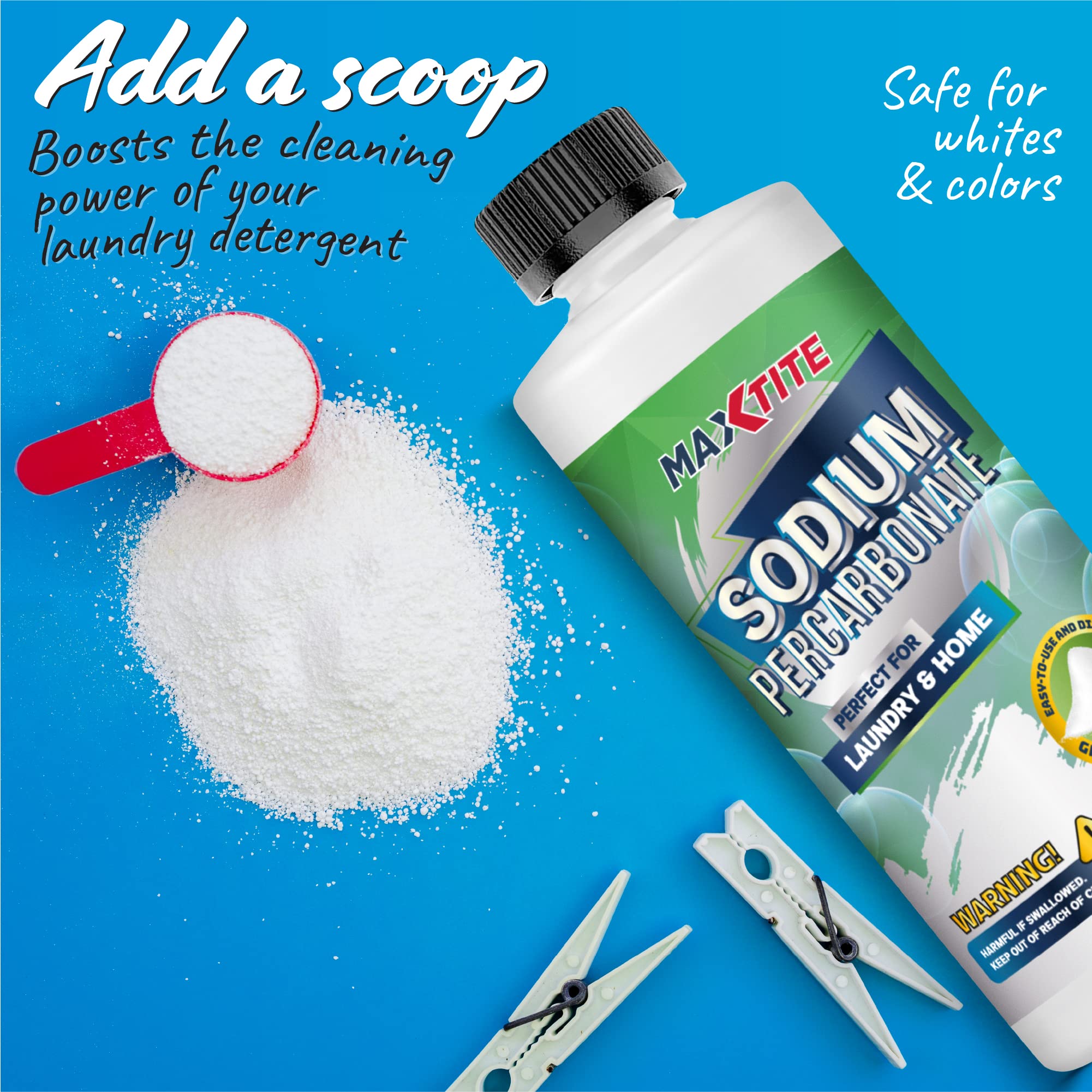 Pure Sodium Percarbonate (32 lbs - 16 Pack of 2 lbs Bottles) | 100% Oxygen Bleach & Solid Hydrogen Peroxide | Multi-Purpose Eco-Friendly Cleaner for Laundry, Home, Pool & Outdoor Use | Child-Resistant HDPE Bottles with Resealable Cap