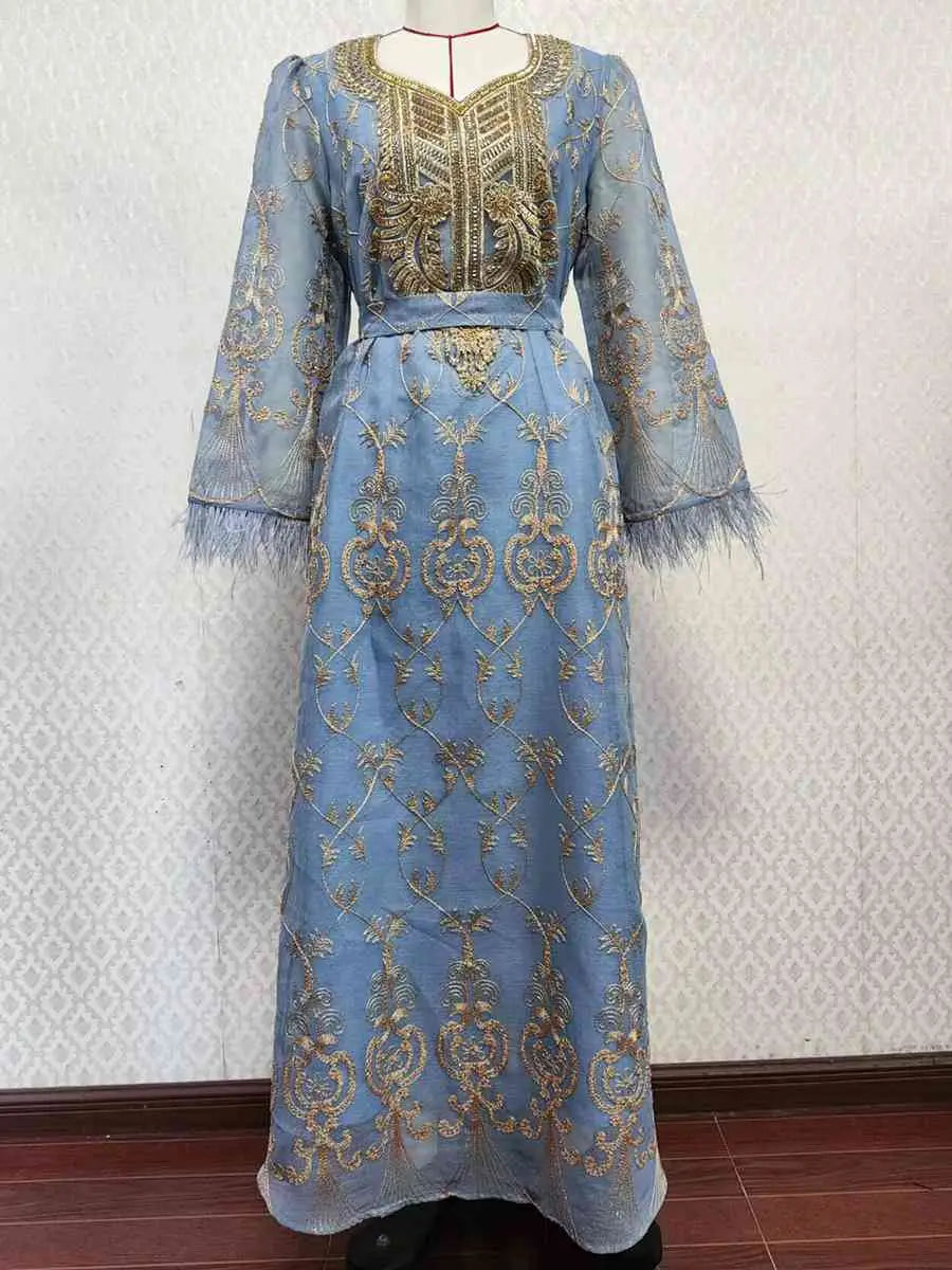 Elegant Eid Outfits for Women - Sparkling Sequins & Embroidery Muslim Caftan Kaftan Dress Jalabiya - Perfect for Eid Celebrations, Weddings & Special Occasions