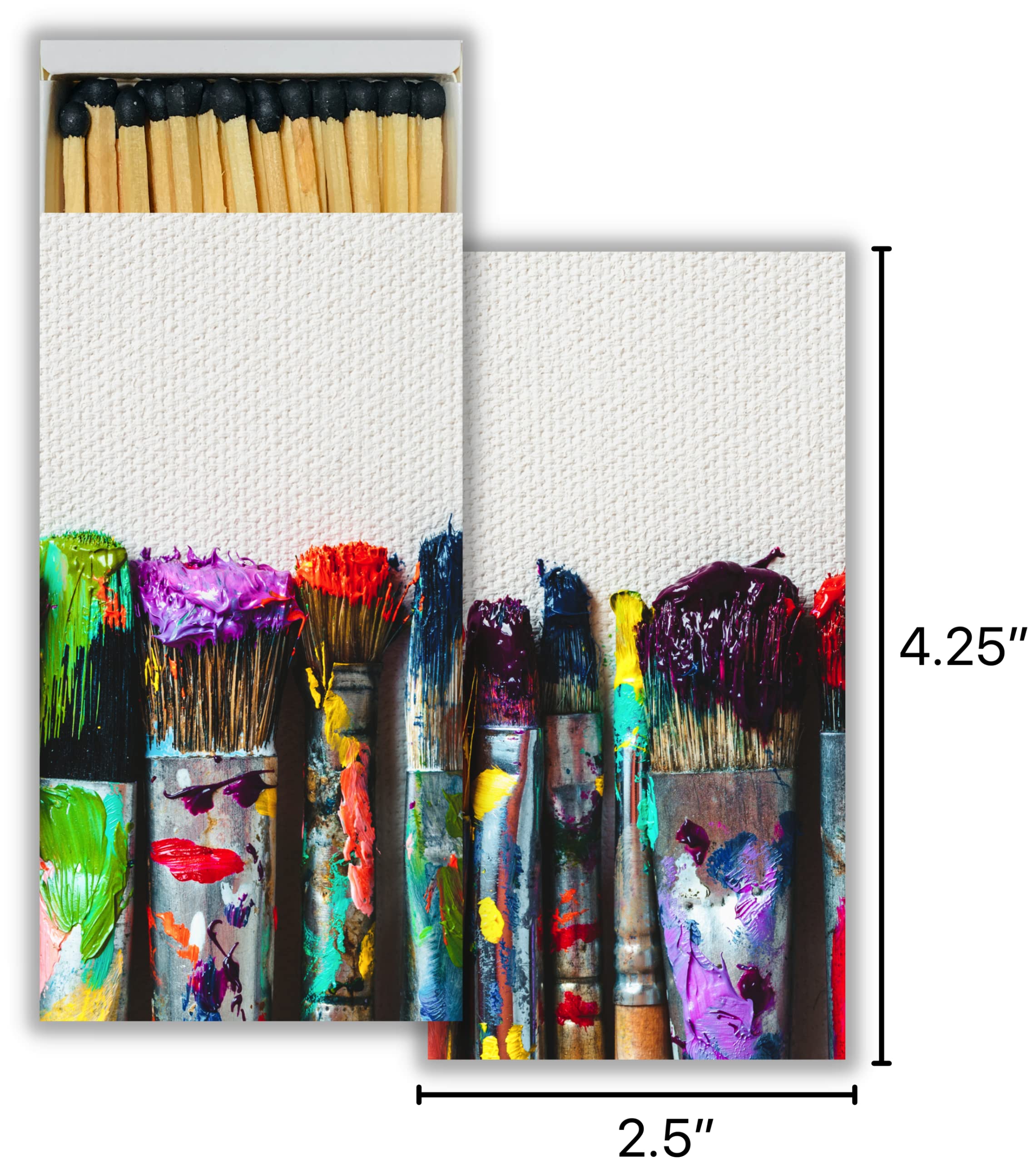 Decorative Paint Brushes Matchbox with Wooden Matches - Premium Fire Starter for Candles, Fireplaces, Grills, Camping & DIY Crafts | Gift Box (Perfect for Home Decor, Wedding Favors & Emergency Kits)