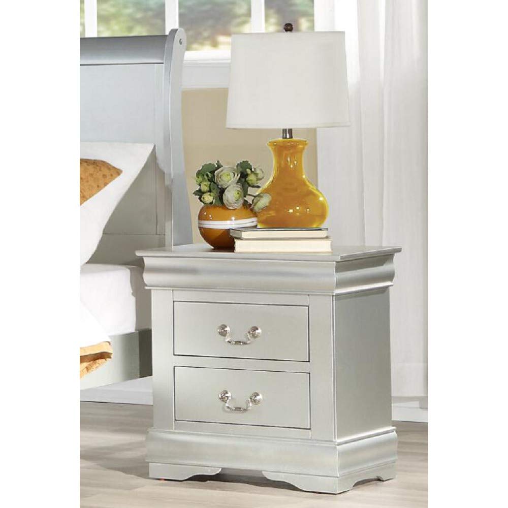 Harper&Bright Solid Wood Nightstand with 2 Drawers - Antique Style Bedside Table for Bedroom & Living Room - No Assembly Required Storage Furniture (Platinum) | Perfect for Small Spaces, Guest Rooms & Apartment Decor