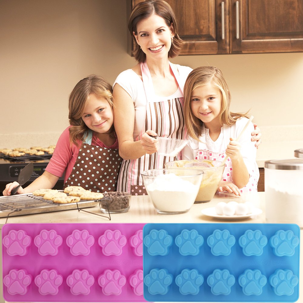 Premium Food-Grade Silicone Paw Print Molds - Set of 4 Reusable Baking Molds for Dog & Cat Treats, Ice Cubes, Chocolate, Candy | Oven, Freezer & Dishwasher Safe | Perfect for Pet Parties, DIY Treats & Holiday Baking