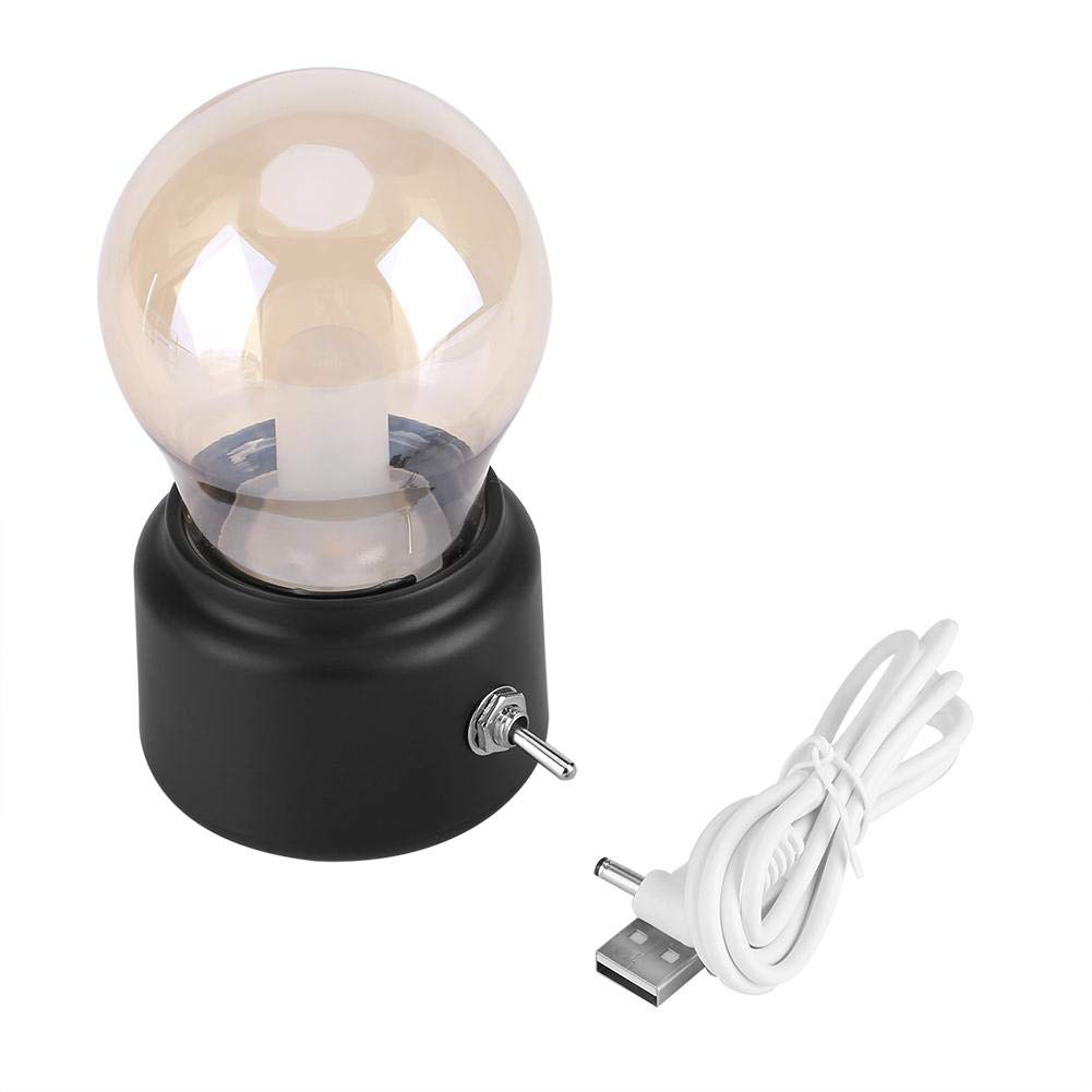 Energy-Saving LED Night Light - USB Rechargeable Retro Desk Lamp with Glass Shade, Perfect for Bedside, Nursery & Home Decor - Ideal Gift for Kids & Adults (Black)